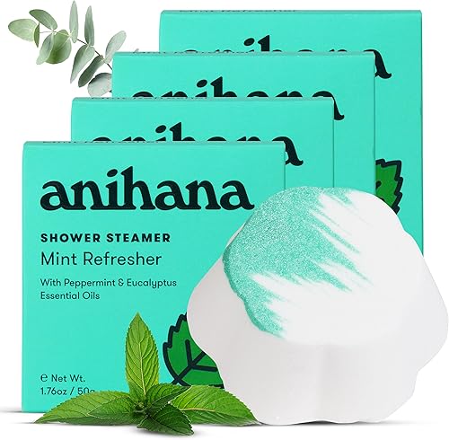 ANIHANA Paquete de 4 vaporizadores de ducha con aceites esenciales de menta y eucalipto, sin parabenos, sin crueldad, refrescante aroma a menta,