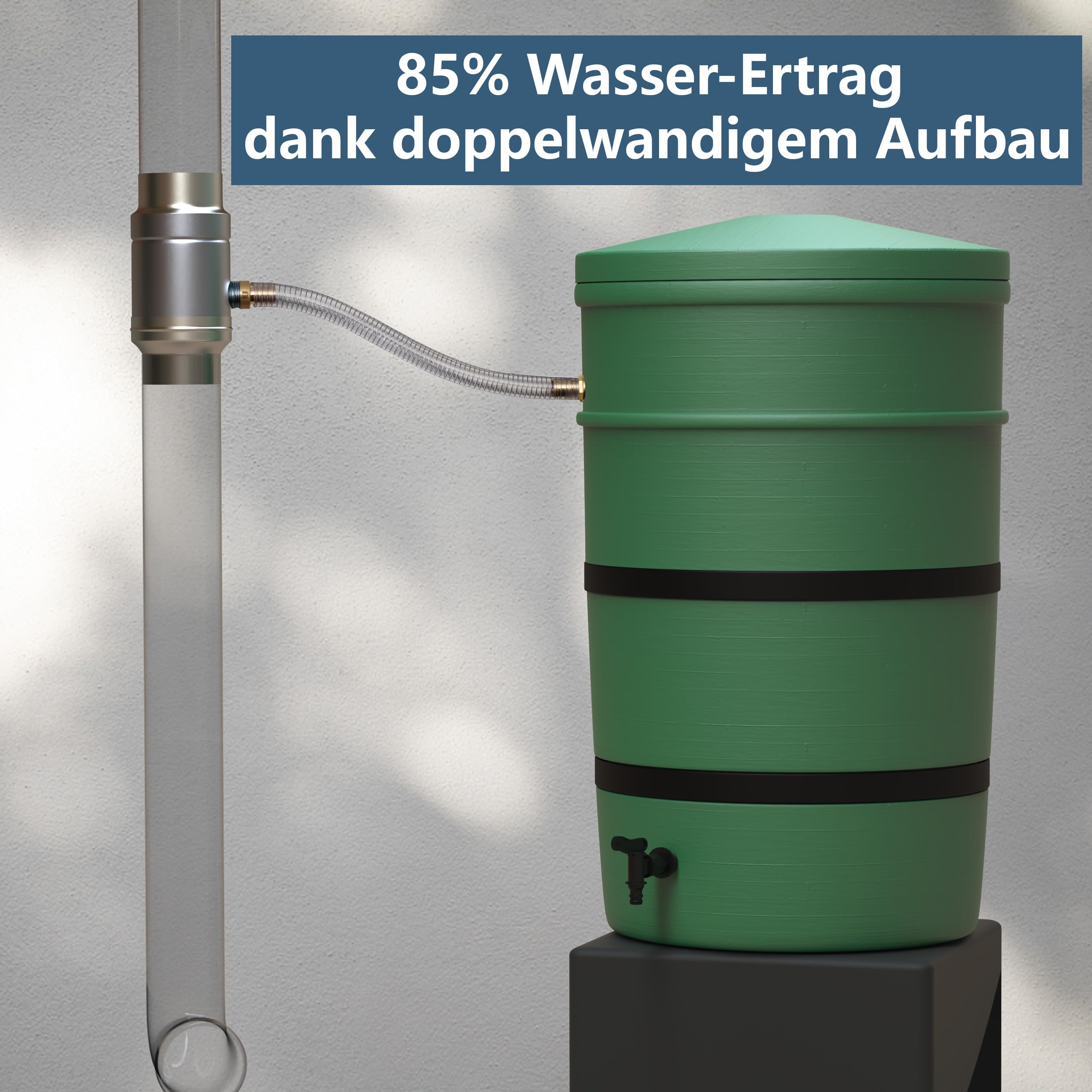 IGarden 87mm Regenwassersammler mit 45cm Schlauch- und Fassanschluss für das Fallrohr,Verzinktem Stahlblech + Aluminium Regensammler doppelwandigem Aufbau,Fallrohre DN87 Wassersammler (87mm)