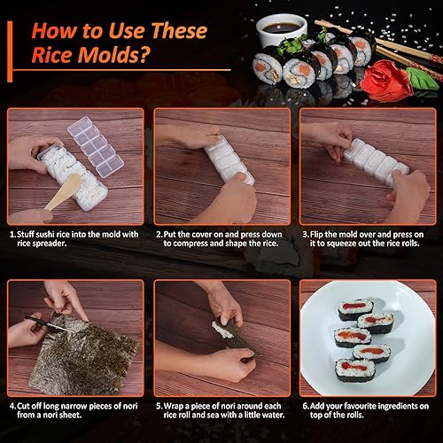 Miniatura 4 de Kit de fabricación de sushi para principiantes - Juego de rodillos de sushi bazuca 27 en 1 con alfombrillas de sushi de bambú cuchillo de sushi