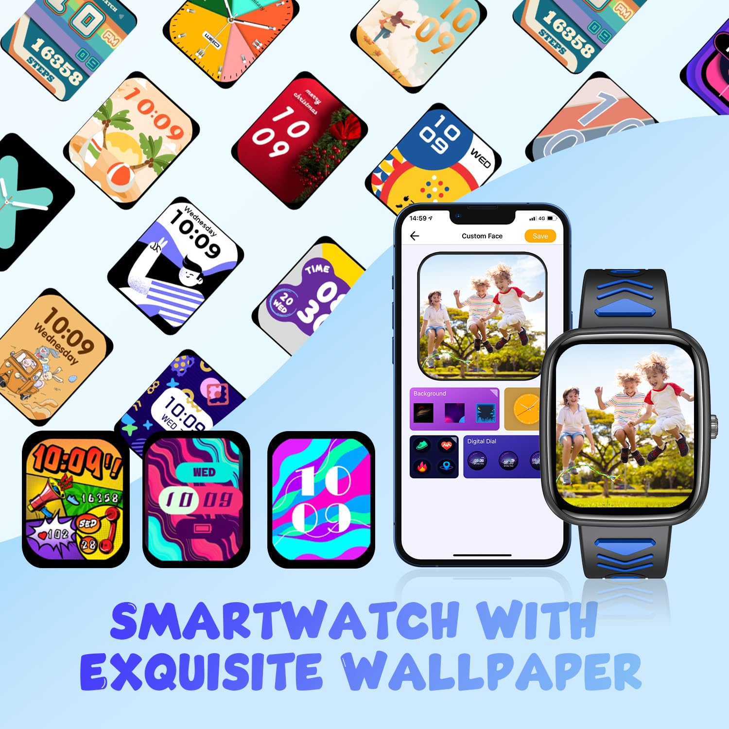 Smartwatch Fitness Orologio Bambini Digitale: 1.75" per Bambini Smart Watch con Contapassi Cronometro Compatibile per Android iOS Impermeabile Monitor Del Sonno Regalo per Ragazzi Ragazze Adolescenti