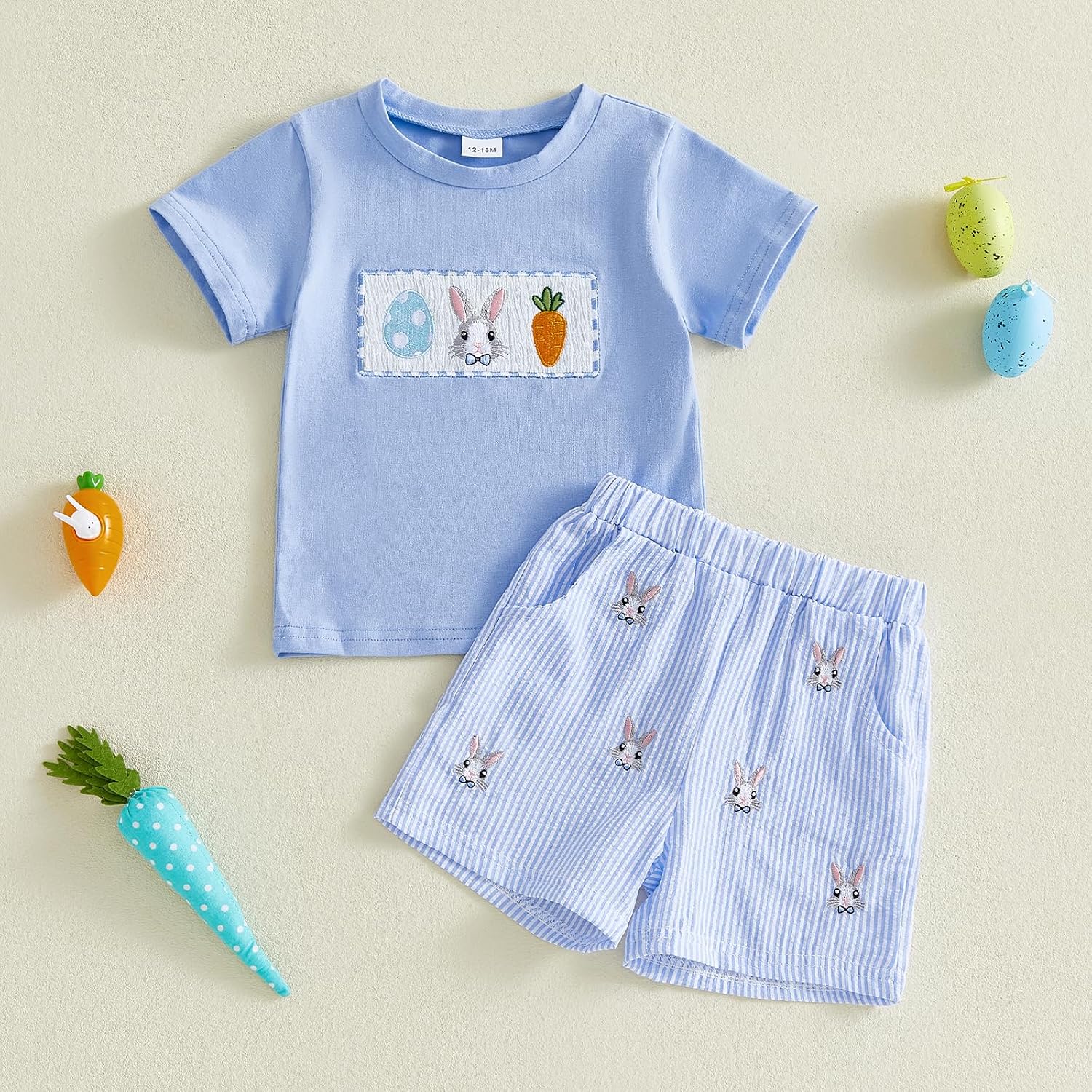 Toddler Baby Boy Easter Outfits Bunny Letter Print Short Sleeve T-Shirt Top Casual Shorts Sets 2Pcs Summer Clothes image 4