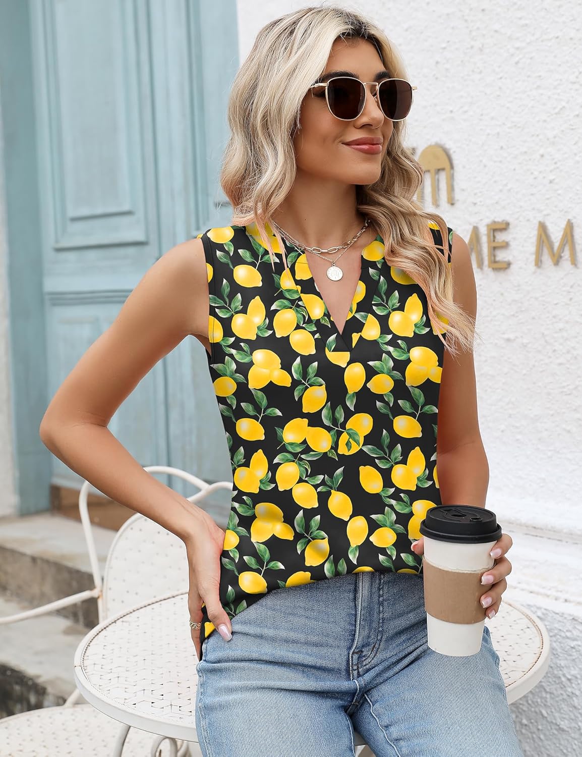 Romanstii Sleeveless Shirts for Women Casual Summer V Neck Tank Tops Dressy Blouses Tunic - Image 6