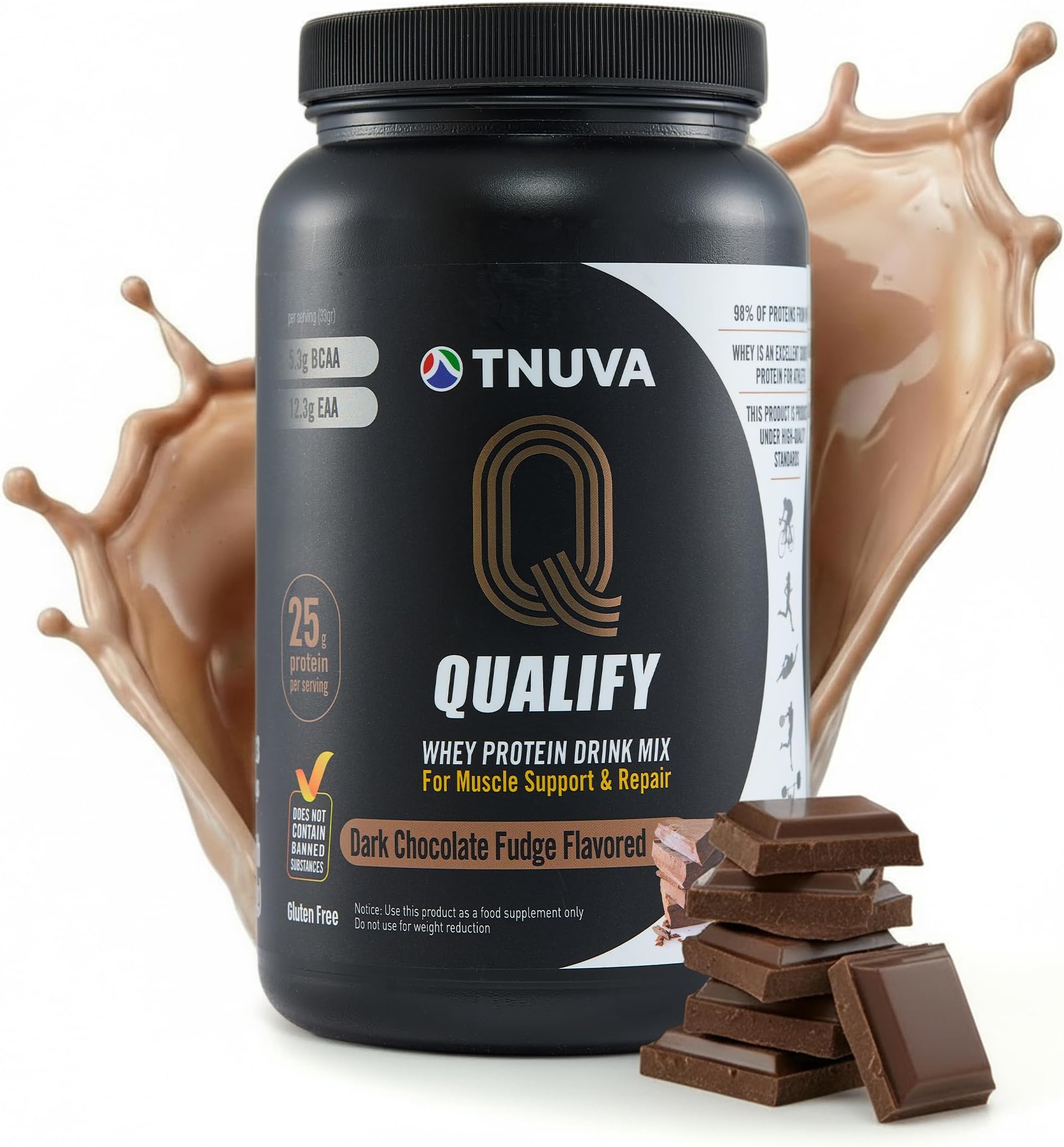 Dark Chocolate Whey Protein Powder. 25g Protein Shake for Post Workout Recovery, Smoothie & Baking. Gluten & Sugar Free, Highly Kosher, With Amino Acids (5.5g BCAA, 2.7g Leucine), 1.65lbs, 23 Servings