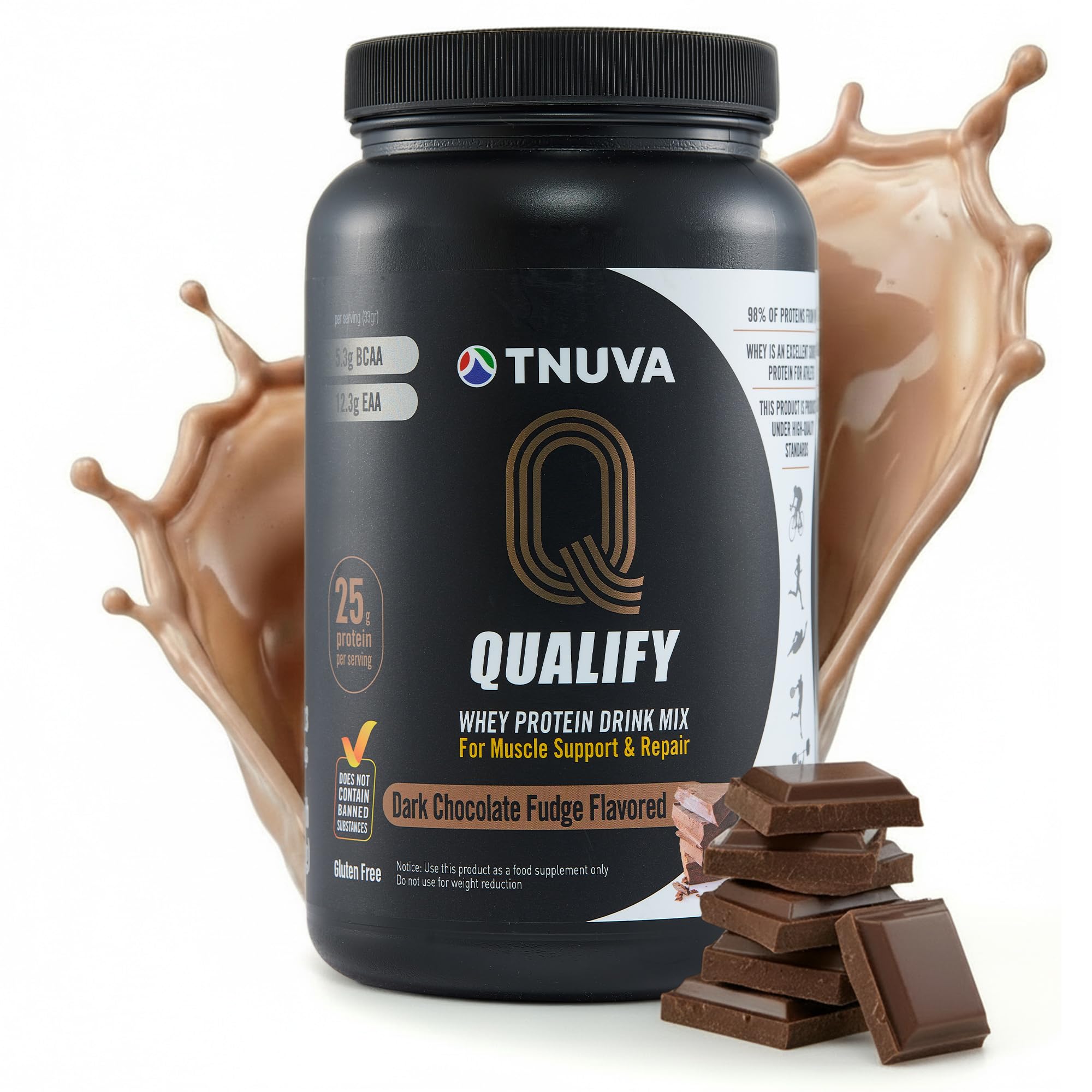 Dark Chocolate Whey Protein Powder. 25g Protein Shake for Post Workout Recovery, Smoothie & Baking. Gluten & Sugar Free, Highly Kosher, With Amino Acids (5.5g BCAA, 2.7g Leucine), 1.65lbs, 23 Servings