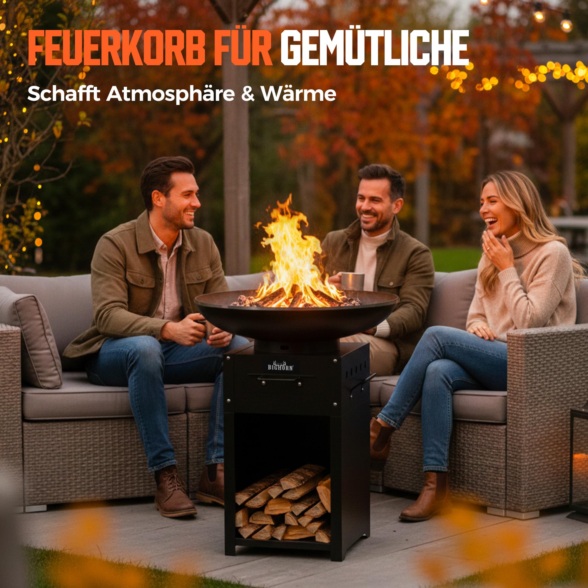 Big Horn Outdoors Plancha Grill, Feuerschale aus Edelstahl mit Teppanyaki 60 cm, Grillplatte, Küche im Freien, Gartenparty, Camping, Kochen im Freien