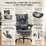 Efomao Big and Tall Office Chair, X-Embroidery PU Leather Home Chair, Adjustable High Back Computer Gaming Chair, 200kg Swivel Executive Office Chair with Footrest and Lumbar Support, Grey