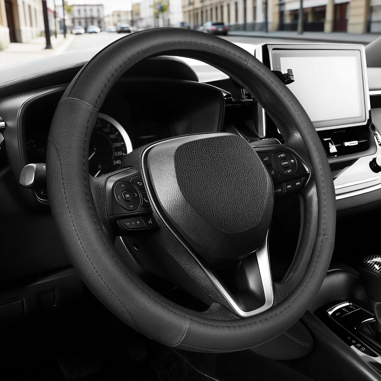 SEG Direct Car Steering Wheel Cover for Prius Civic 14-14.25 inch, Black Microfiber Leather