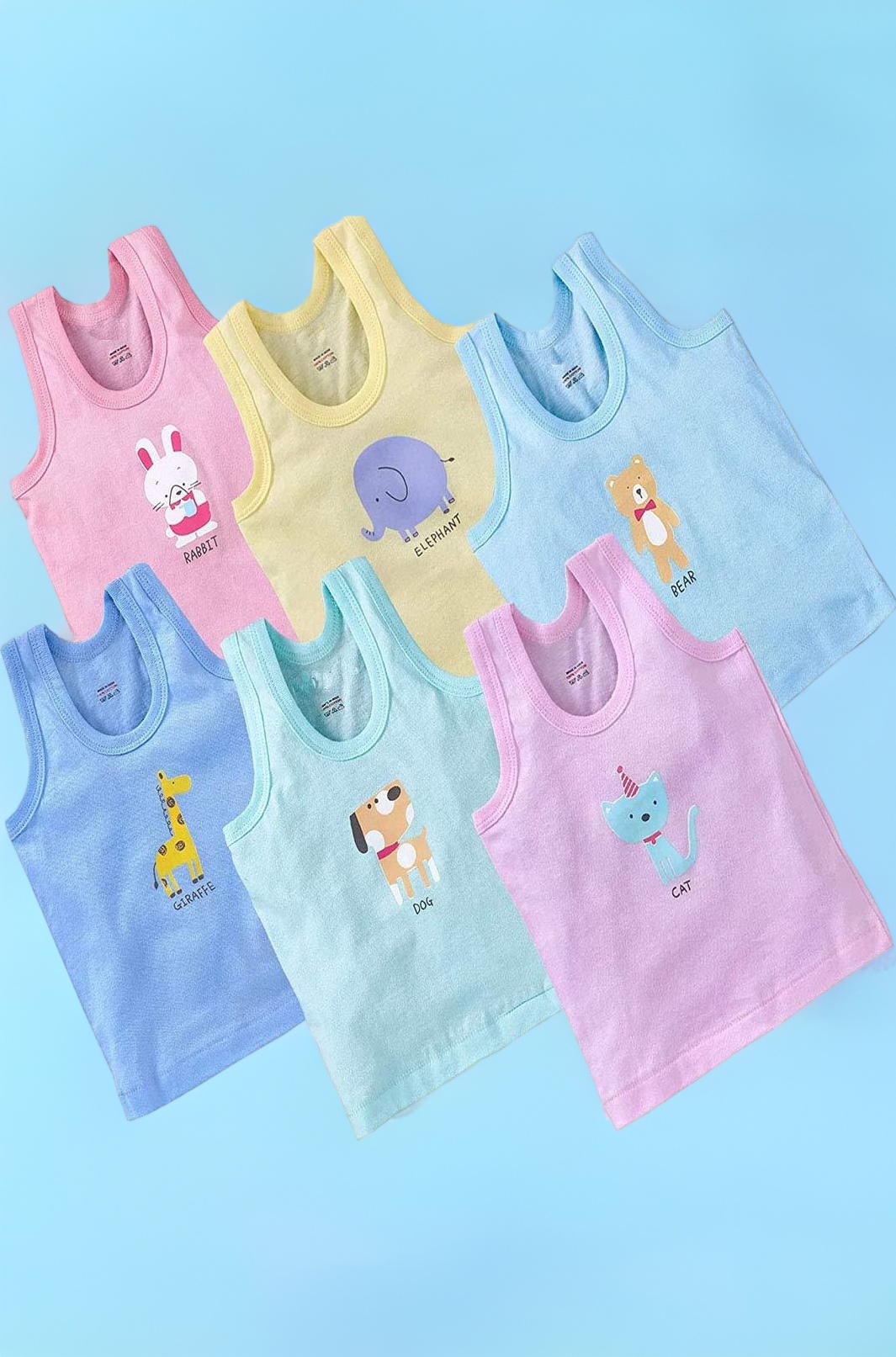 REVOLTEK Printed Vest baniyan Cotton Inner wear for Baby wear Sleeveless Undershirts for Kids Sando ganji Tank-Tops Toddler Girls/Boys Colors Pack of 6