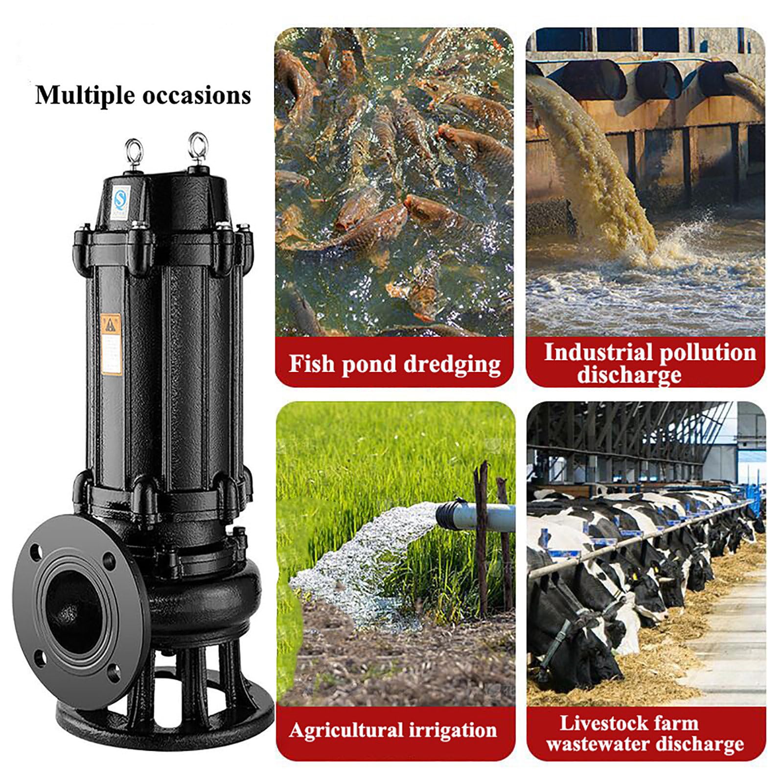 Bomba sumergible de aguas residuales, antiobstrucción, flujo grande/cabezal alto para sótanos, jardines, estanques, obras de construcción, control de inundaciones, drenaje, 3 kW