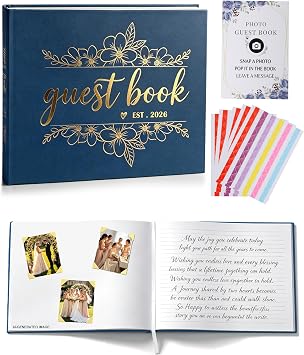 JOHSBYD Birthday Wedding Guest Book with Personalized 2026 Year - Blue