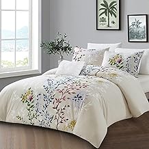Style Quarters Comforter Set-4 Pcs King Size Comforter Set 100% Cotton Comforter Set Include 1 Comforter 2 Pillowcases and 1 Decorative Pillow Floral Comforter Queen Size
