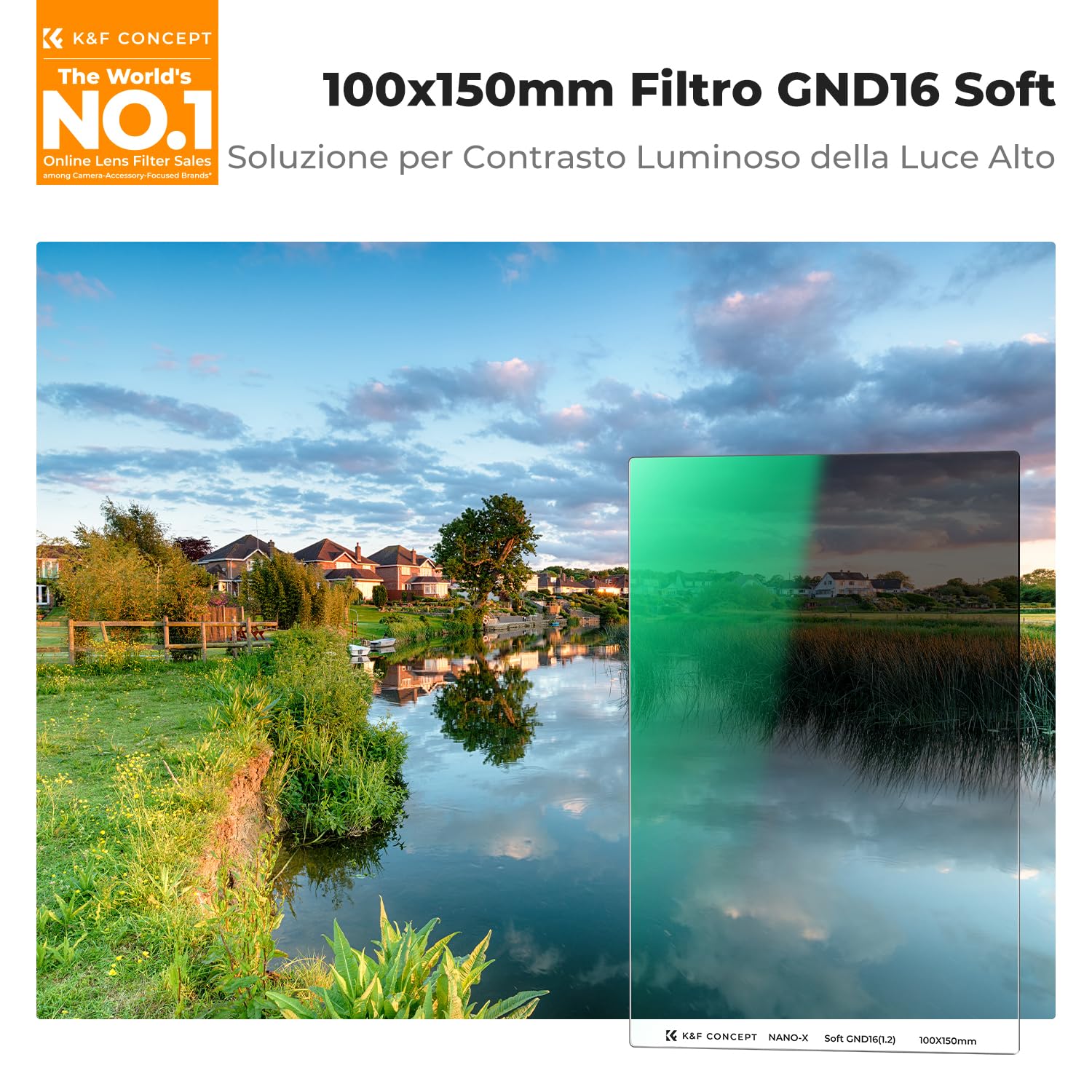 K&F CONCEPT Nano-X Filtri a Lastra Soft GND 16 (1.2) da 100x150mm in Vetro Ottico con 28 Strati Rivestimento Nano Compatibile Nano-X Porta Filtri per Lente