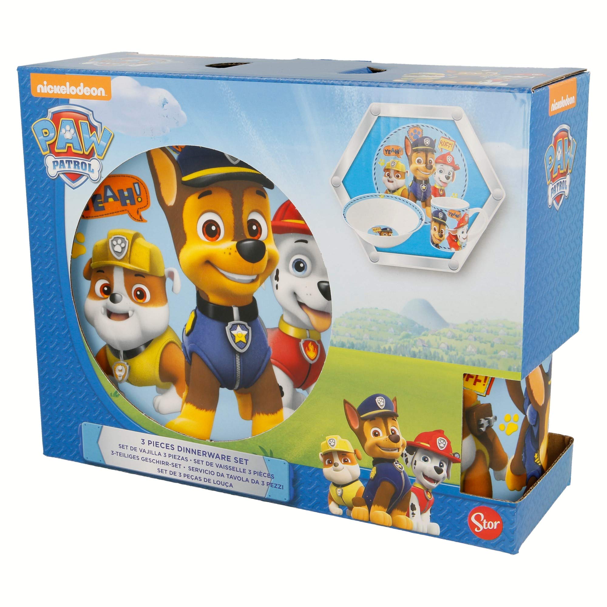 STOR Set Stoviglie Bambini Paw Patrol - Piatto, Ciotola e Tazza in Ceramica - Servizio Completo Confezione Regalo per Bambini