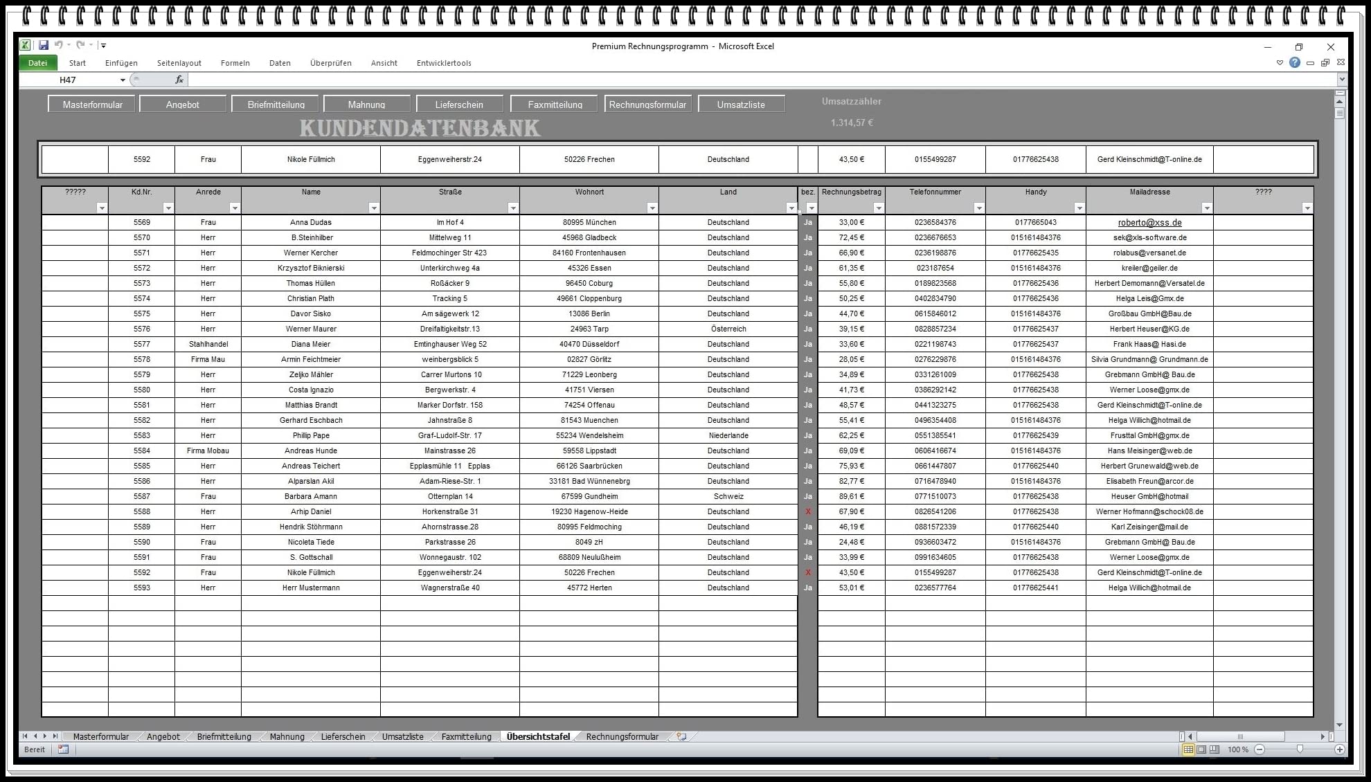 Excel Rechnungsprogramm Kundenverwaltungssoftware mit Rechnung, Angebot & Lieferschein – CRM System mit PDF & E-Mail Funktion | Ohne Abo