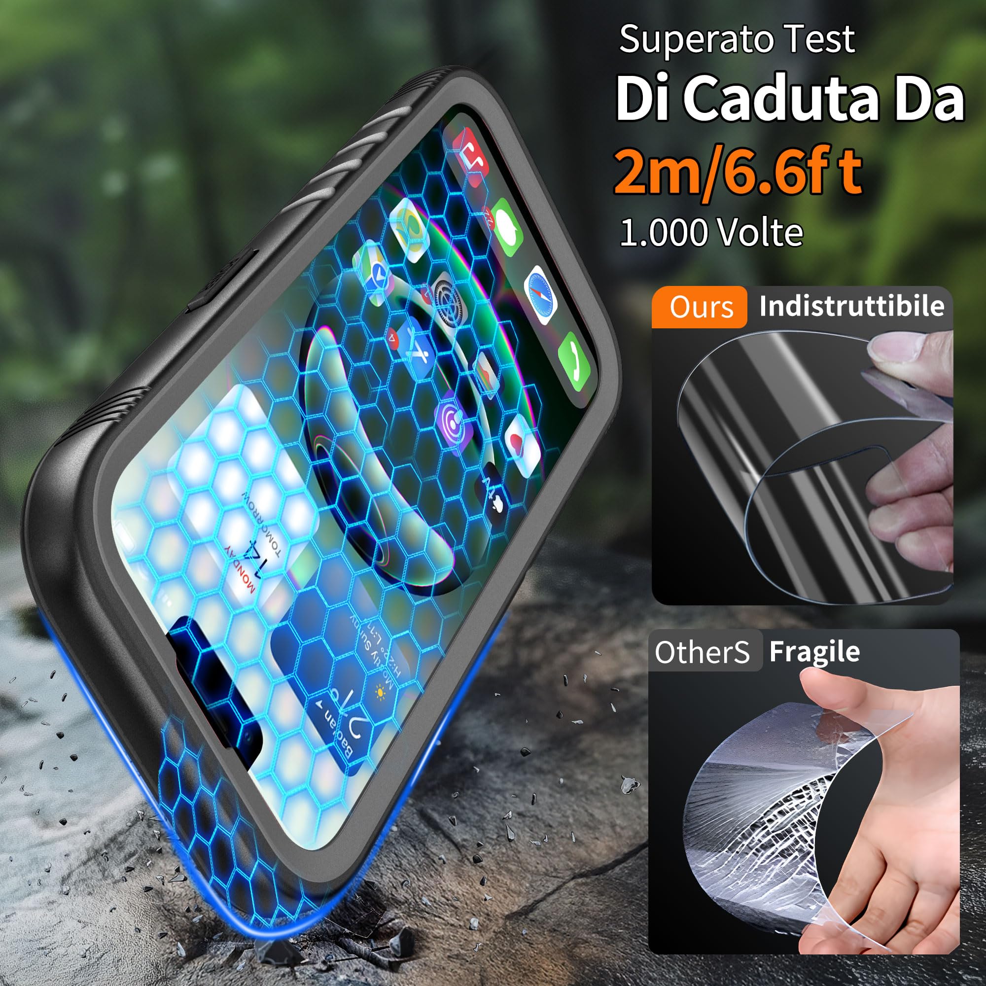 Cozycase Cover TOP 360 Antiurto IP68 Impermeabile Per iPhone 13 | Magnetica Per Magsafe, Rugged Militare, Subacquea Waterproof Case Anti Urto Resistente Antipolvere, Custodia Integrale. Nero