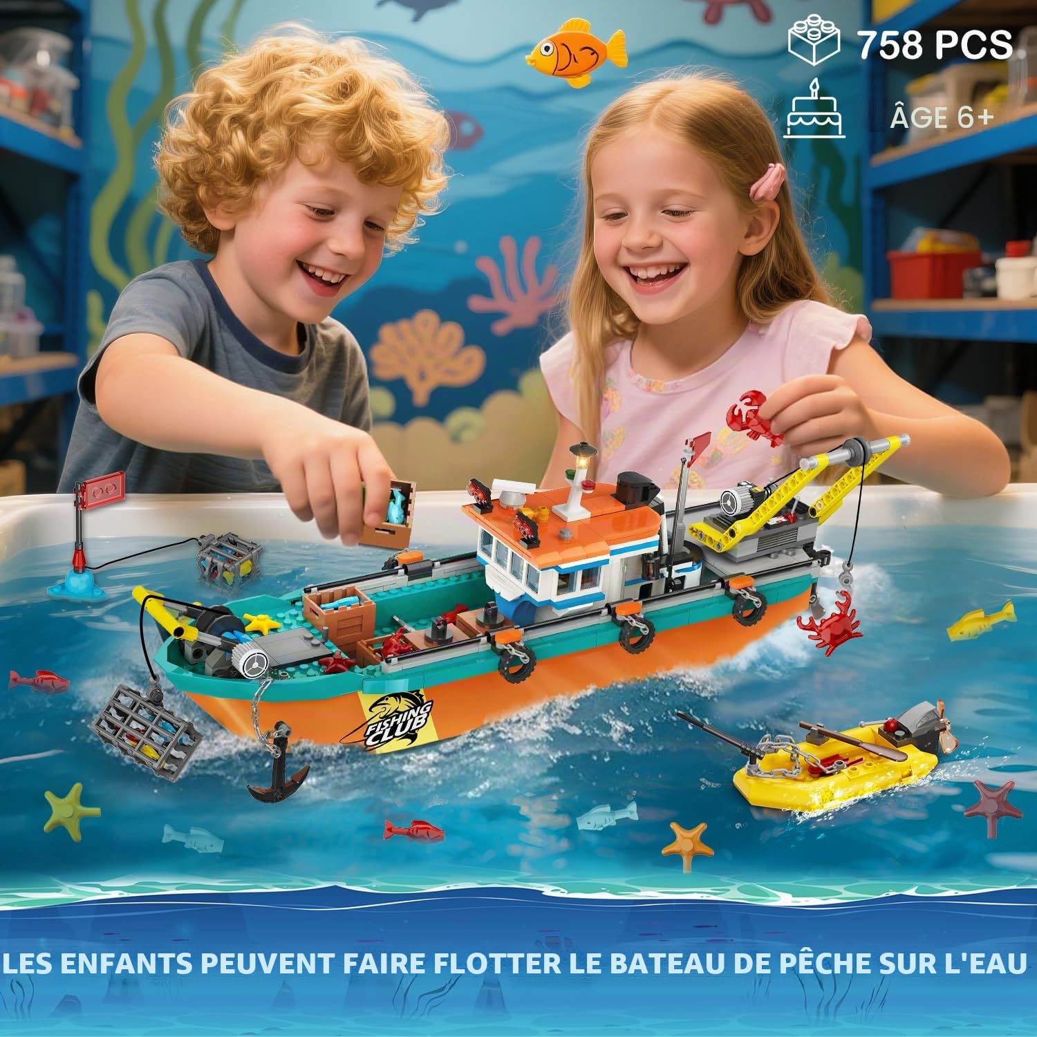 Ensemble de construction de quai pour bateaux de pêche urbains - Kit de construction de bateaux de pêche en mer flottants Cadeau d'anniversaire pour enfants de 6, 7, 8, 9, 10 ans et plus, 762 pièces