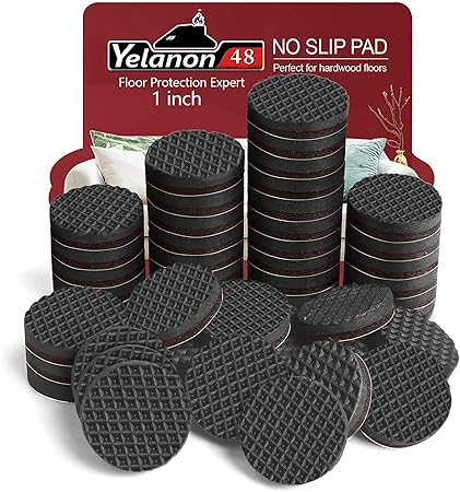 Yelanon Non Slip Furniture Pads Self Adhesive 48 Pieces 1 Furniture Grippers Furniture Rubber Round Pads Thick Chair Leg Floor Protectors to Protect Hardwood Floors