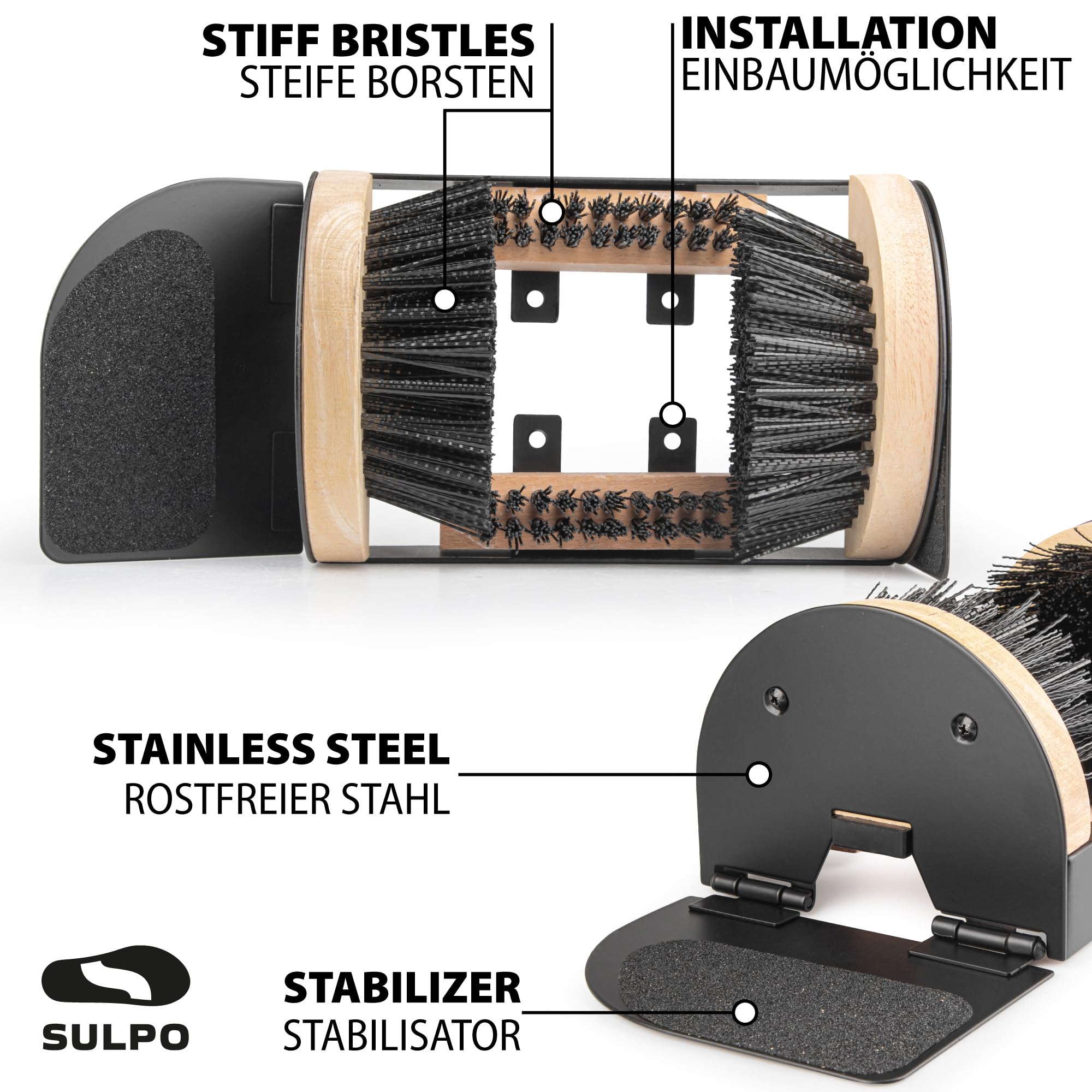 SULPO Nettoyeur de chaussures avec brosse d'extérieur pour terrasse, jardin et atelier en métal antidérapant résistant aux intempéries pour la maison et le jardin