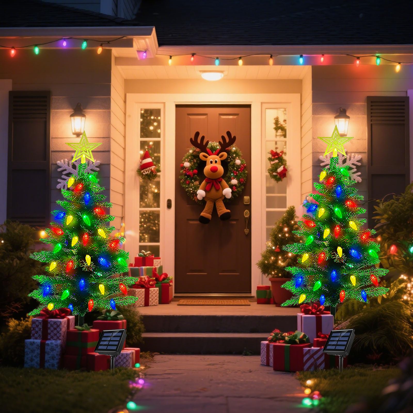 2 Stück 90 cm Solar-Weihnachtsbaum für den Außenbereich, 8 Modi, Solar-Weihnachtsbaumlichter mit 100 LEDs, wasserdichte Solar-Weihnachtsbeleuchtung für Hof, Veranda, Weg, Grab, Friedhof, Dekoration