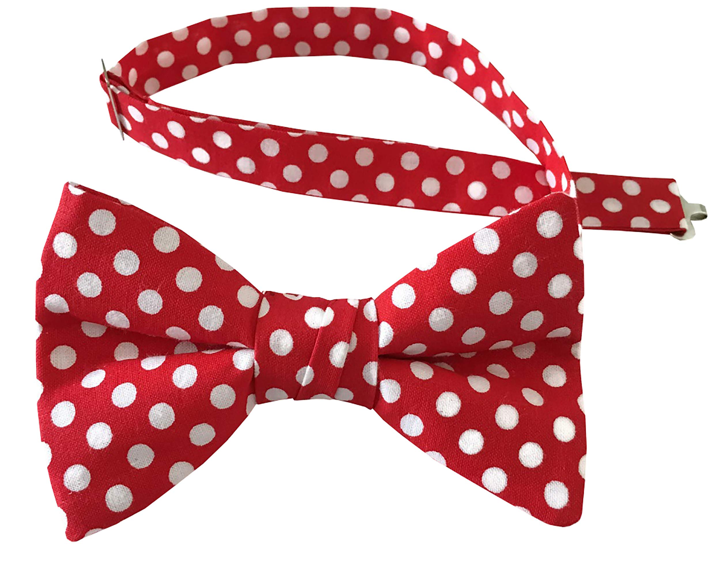 Papillon da uomo prelegato fatto a mano a pois rossi e bianchi, Rosso e bianco., Uomini