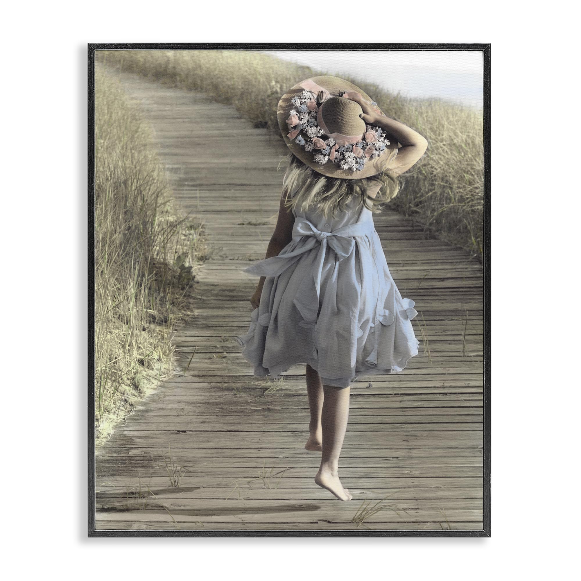 Stupell Industries 'Girl With Sun Hat Walking', Framed Giclee Art, Black, 16 x 20 Inches, Easy to Hang and Sturdy, Made in USA, by Kendra Dew