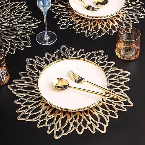 Miniatura 5 de Paquete de 12 manteles individuales redondos metálicos dorados de 15 pulgadas