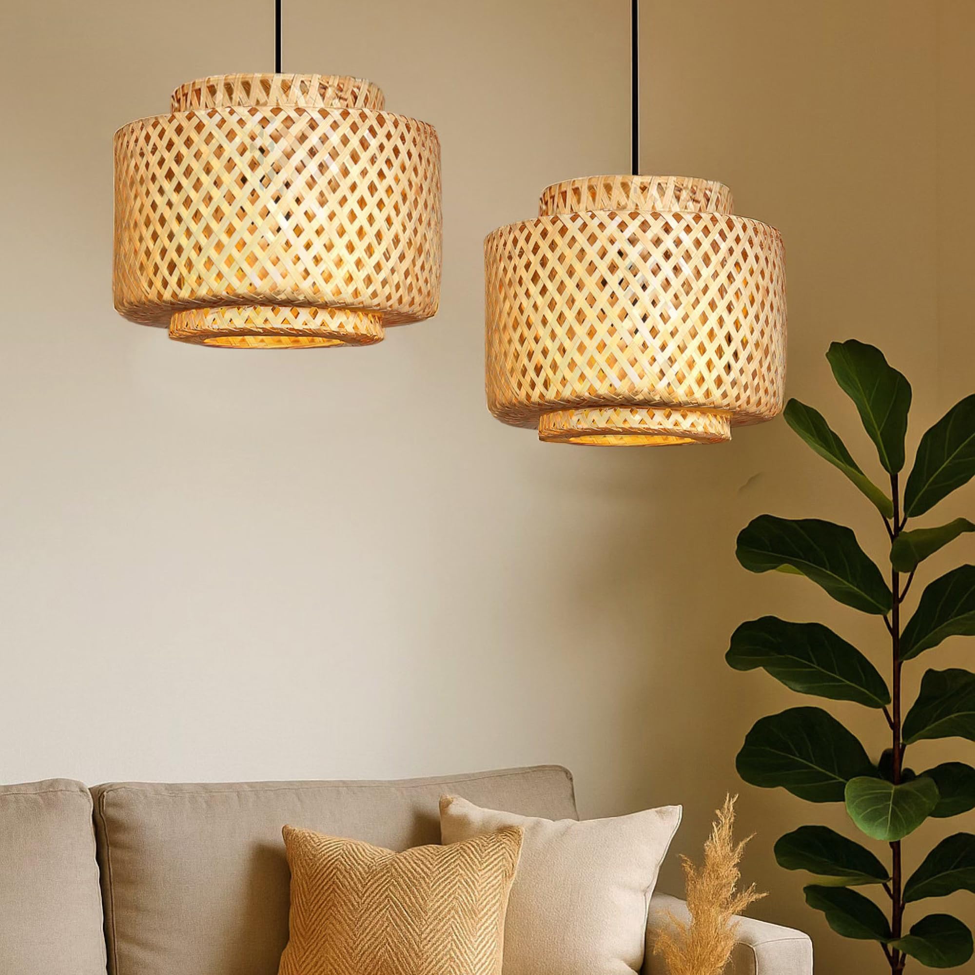 Bamboo Lampshade | Bamboo Pendant Lamp | Boho Lampshade | Cane Lamp Shade | Bamboo Hanging Lamps (Diameter 30 CM, Height 30 CM)-image-19
