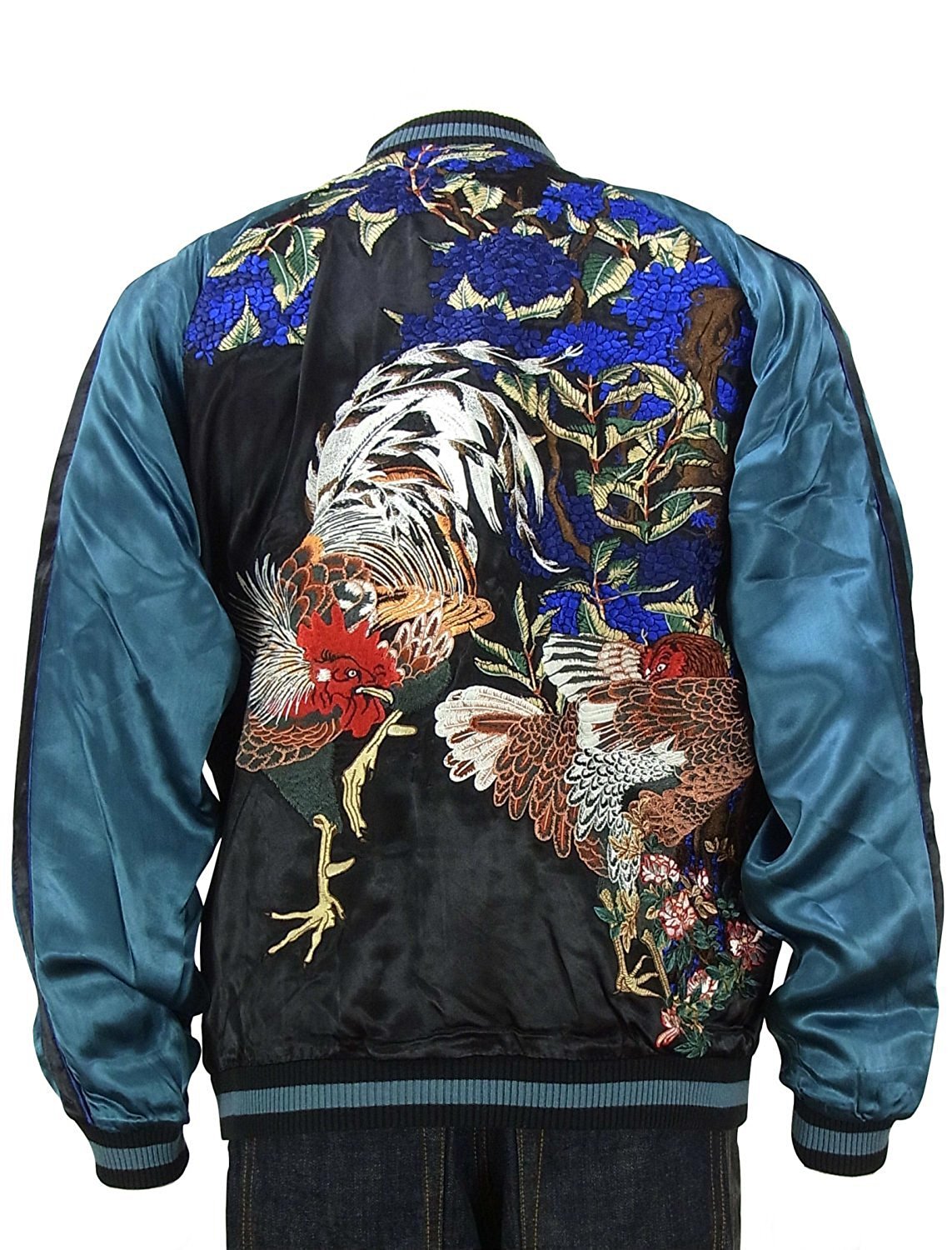 Amazon | [花旅楽団] 鶏と紫陽花刺繍リバーシブル スカジャン SSJ-018