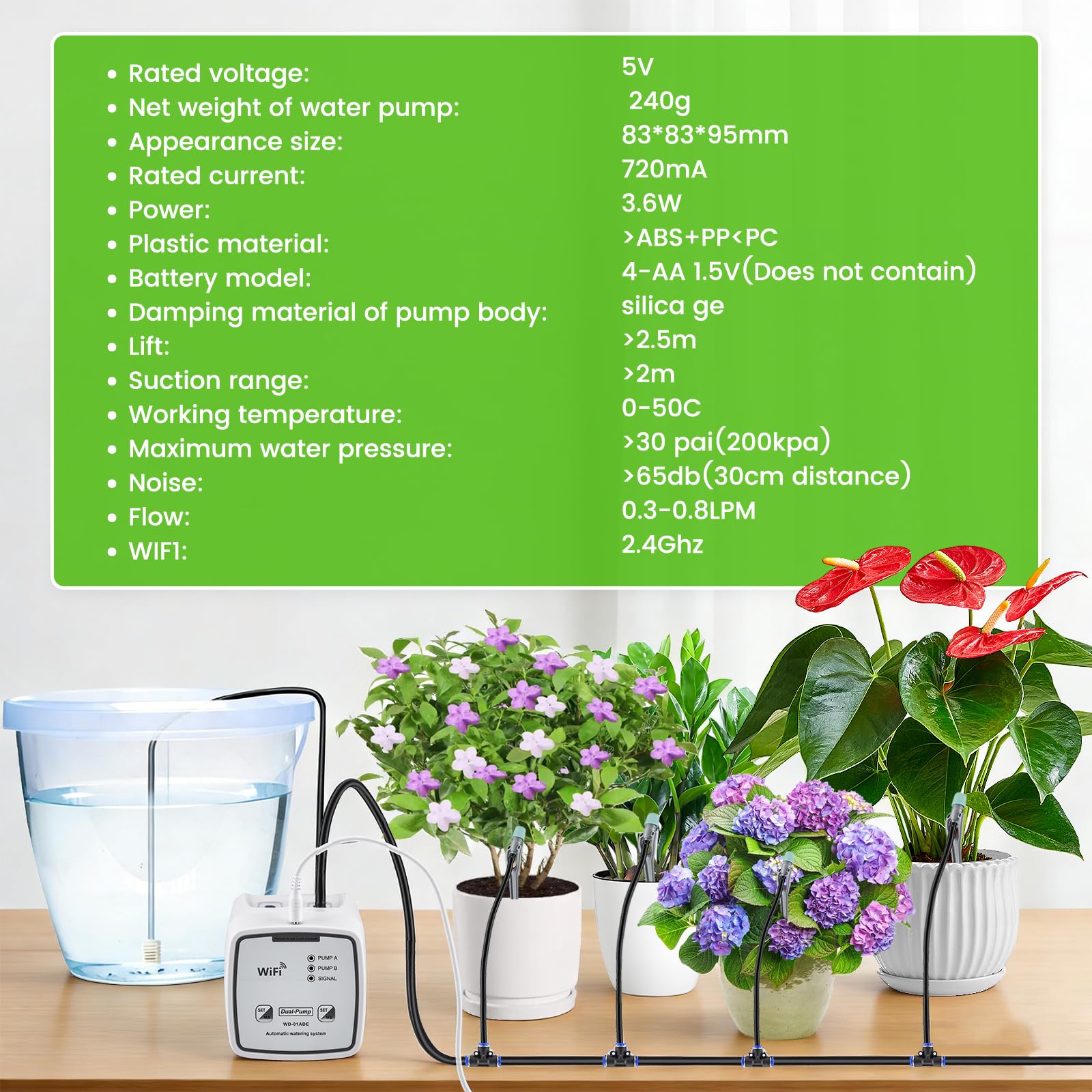 Sistema de riego automático WIFI, sistema de riego por goteo a través de la aplicación, riego automático para hasta 20 plantas de interior, modo automático/manual/inteligente, riego automático en