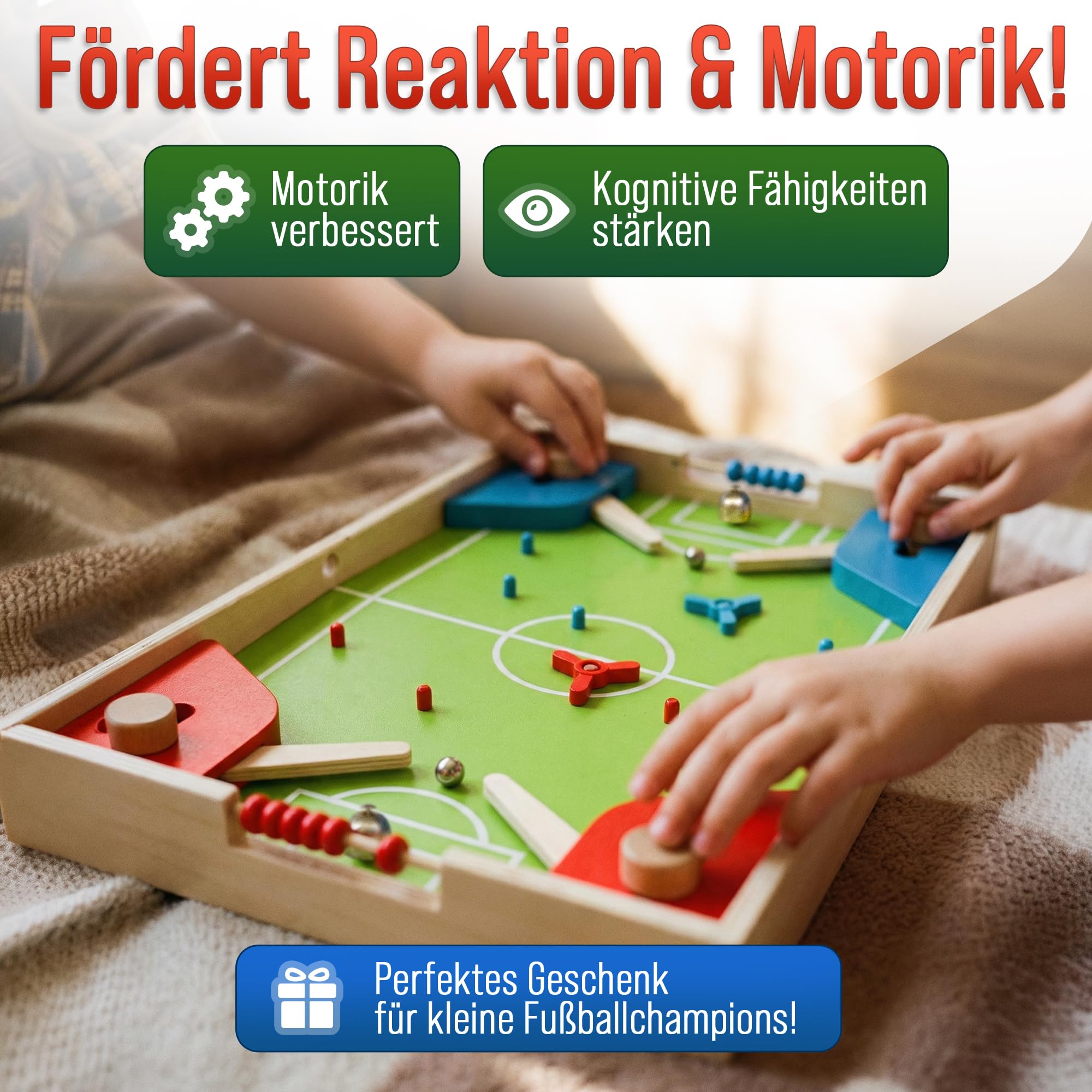 Stolik z klapką 3 w 1 dla dzieci od 4 lat – Flipper + Ludo & Gobang z drewna, wspomaga motorykę i reakcję, pełna akcji zabawa bez ekranu
