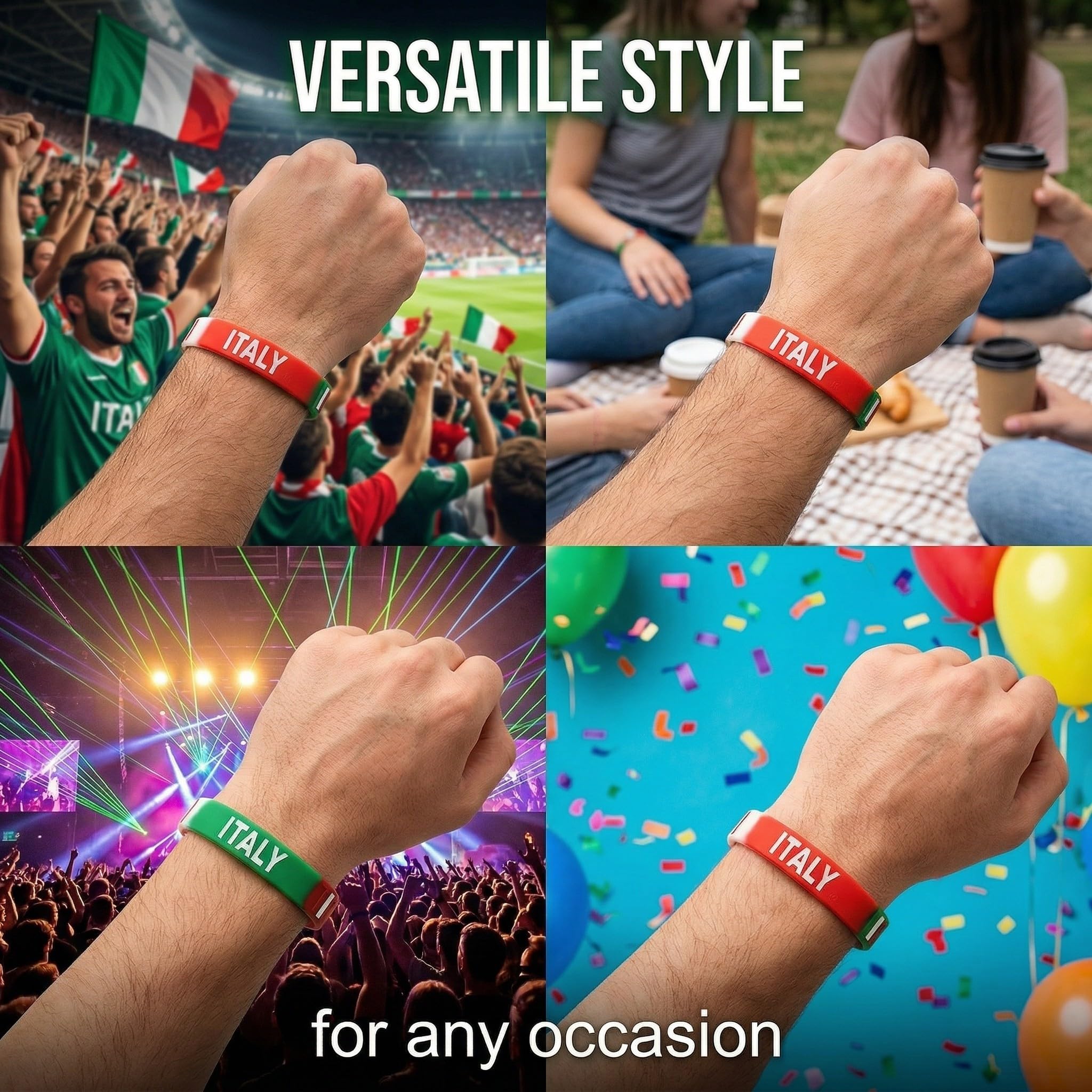 Lot de 3 Bracelets Italie en Silicone Bleu, Accessoire Supporter pour Football et Événements Sportifs, Bracelet Élastique 20cm Unisexe pour Homme et Femme