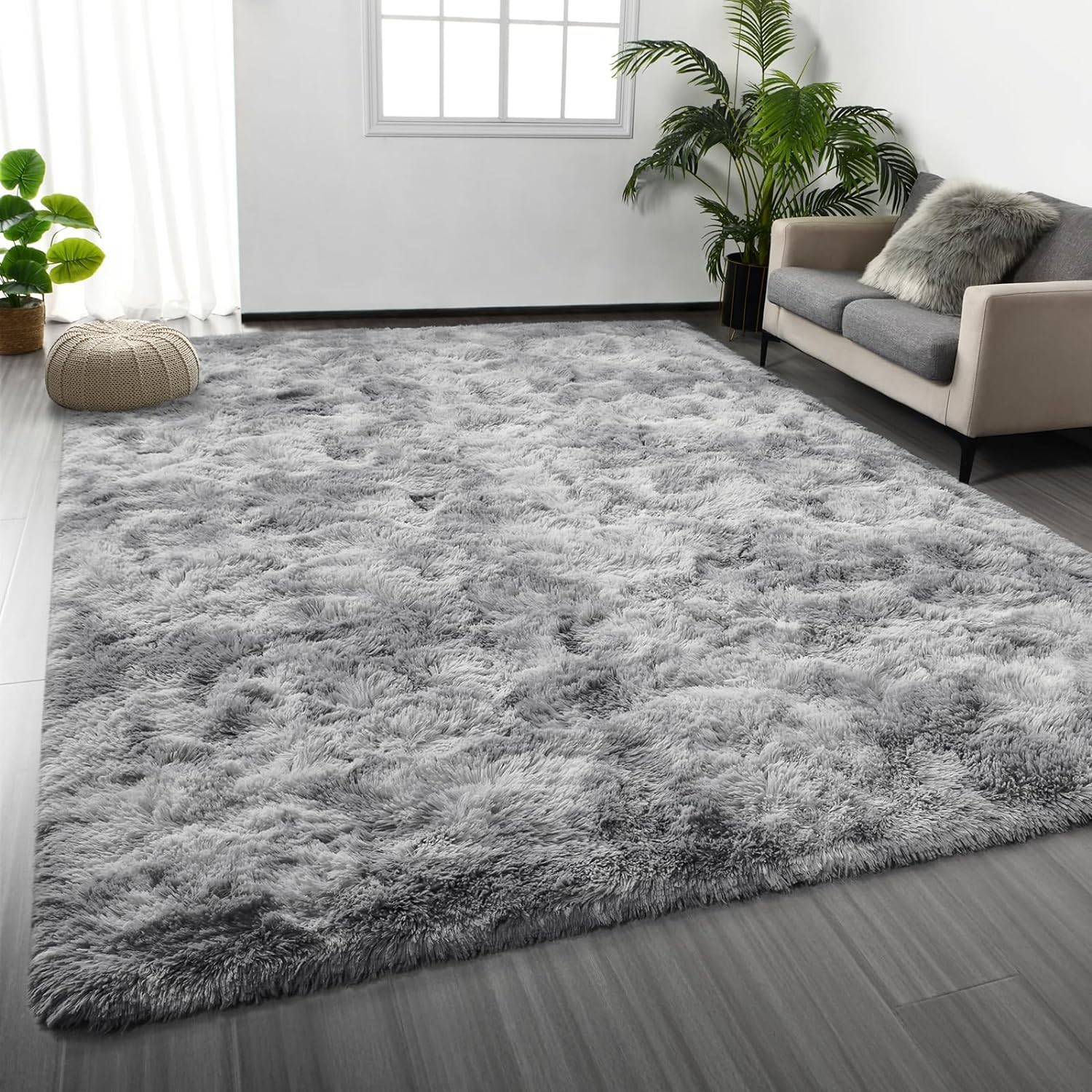 Large Area Rugs for Living Room, Tie-Dyed Beige Shaggy Rug Fluffy Throw Carpets, Ultra Soft Plush Modern Indoor Fuzzy Rugs for Bedroom Girls Kids Nursery Room Dorm Home Decor (Grey, 80x160cm)