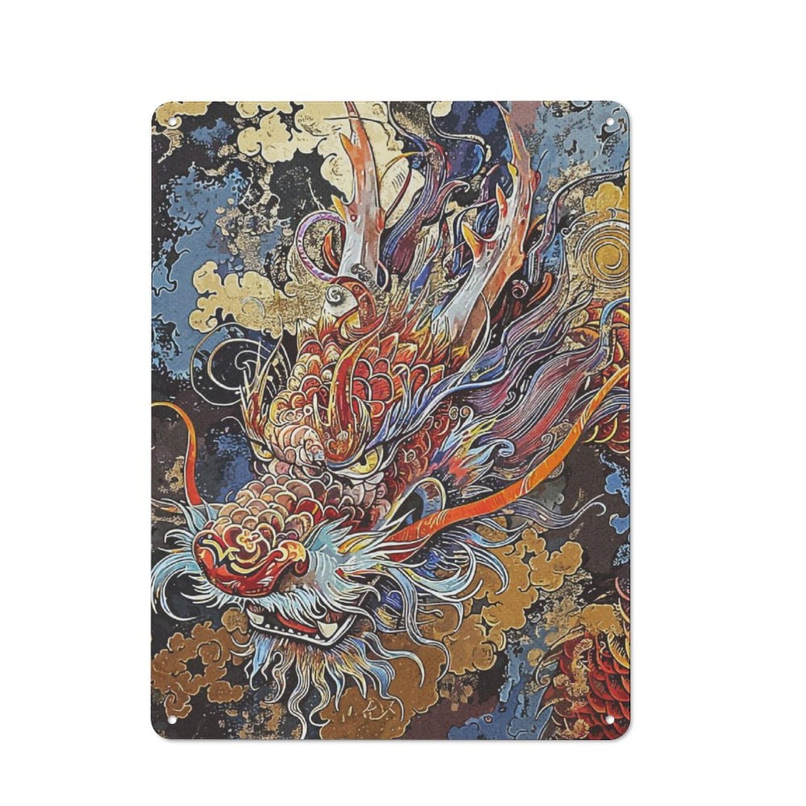Junmoney Abstract Dragon Chinese Retro Tin Wall Plaque 40X30cm For Kitchen Or Home Bar, For Home Interiors, Feature Walls And Decorative Displays