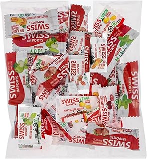 Swiss Imports Sugar Free Bonbons Hard Candy Drops Sampler Pack of 24 Individually Wrapped Pieces, assortment of flavors such as Apple, Cherry, Lemon, Mint, Orange, and Strawberry ; assortment may vary; 2.1 oz/ 60g Sampler Bag, Kosher, Vegan, GMO Free, Made in Italy