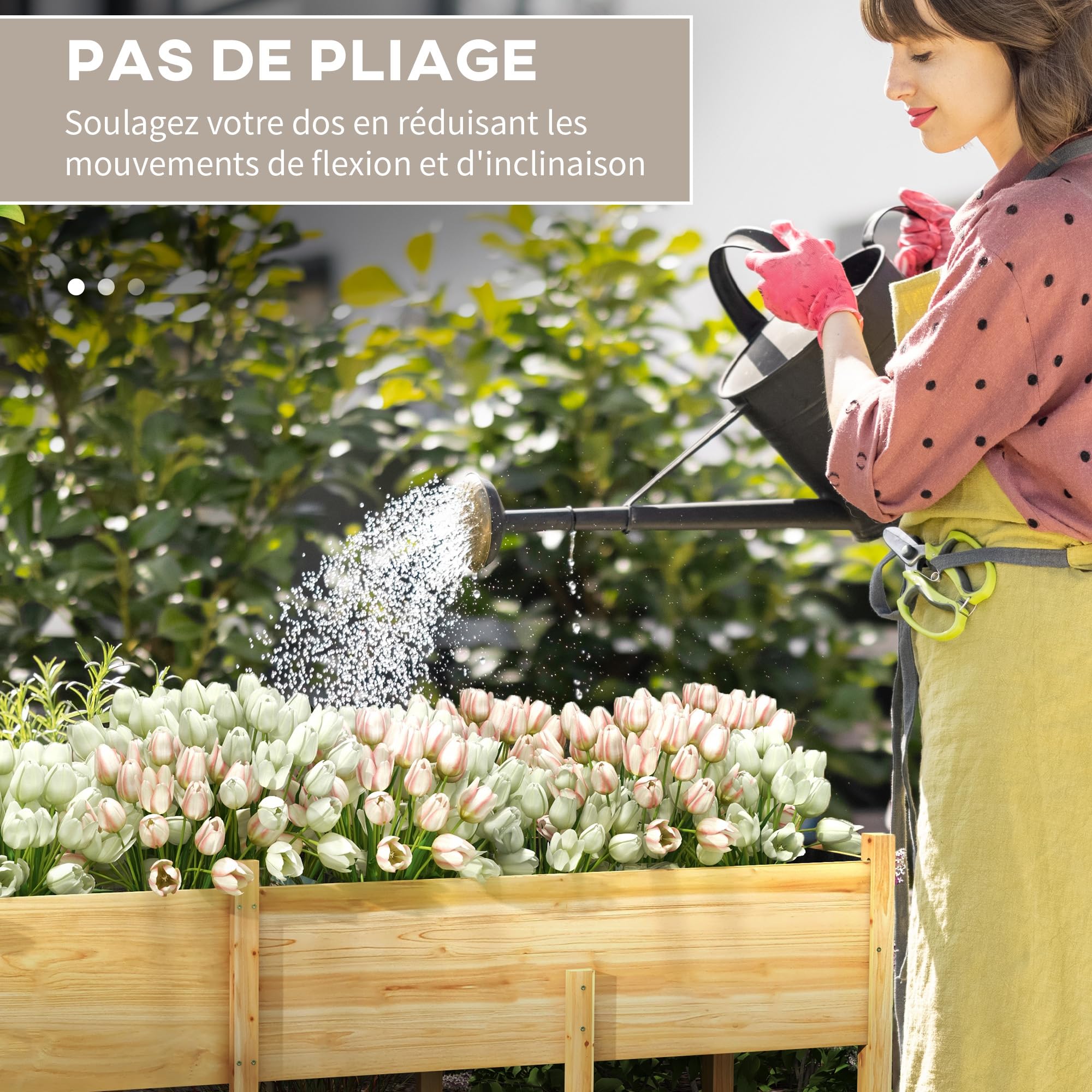 Outsunny Jardinière sur Pieds Inserts d'Irrigation 225x55x80cm Bois Naturel | Carré Potager de Jardin, Feutre de Drainage, Potager Surélevé en Bois, pour Fleurs, Herbes, Légumes