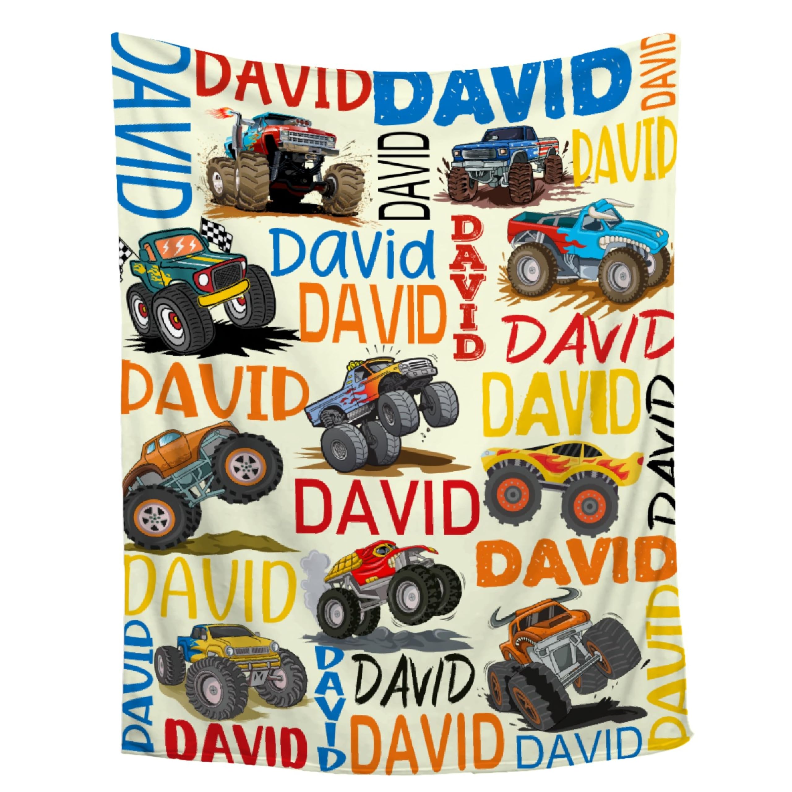 ZOCHOTEN Personalized Truck Custom Name Blanket, Microfiber Plush, Multicolored, 30