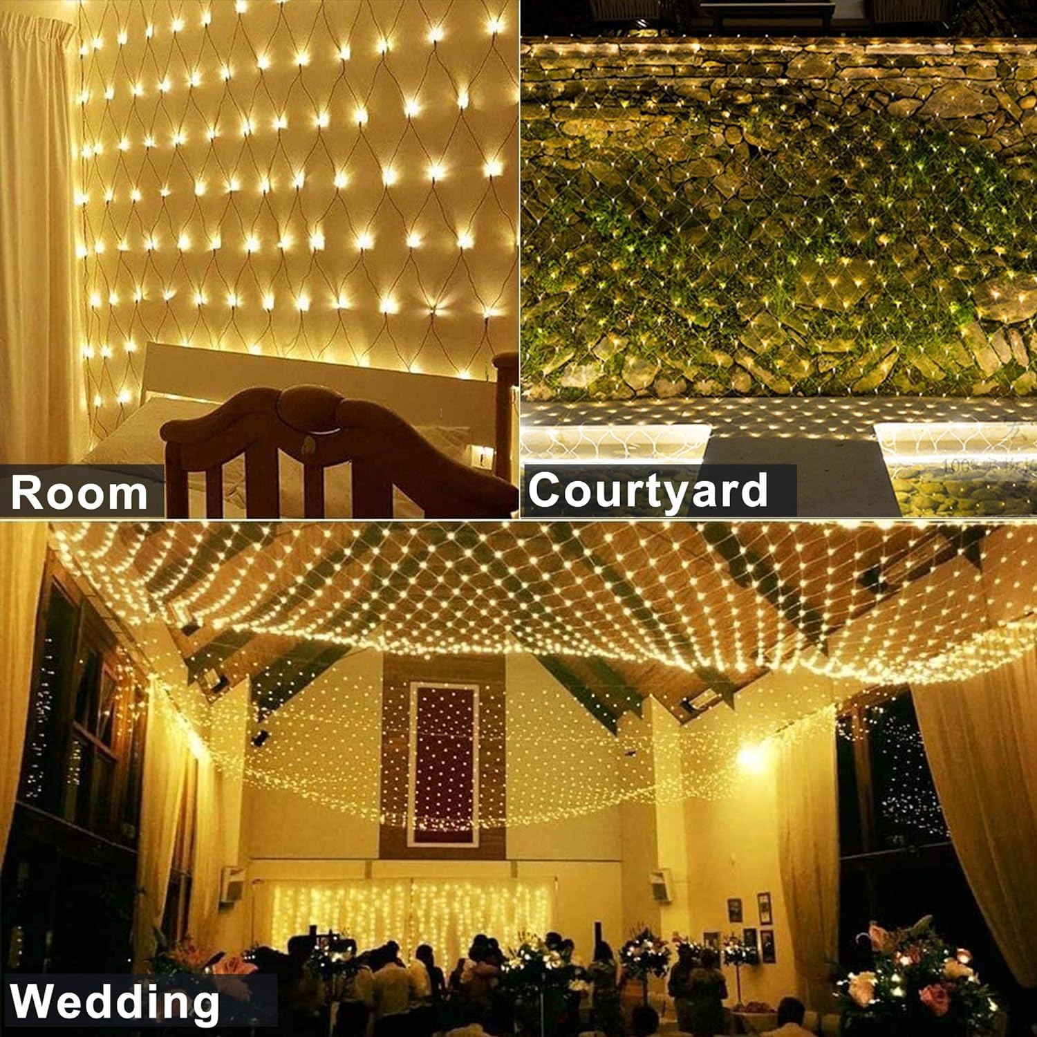 Lichternetz Außen 6x4m 627 LED Lichterkette Netz,8 Modi Lichterkettennetz Wasserdicht Lichtervorhang für Zimmer Wand Hochzeit Zaunbüsche Garten Deko(Size:6m*4m)