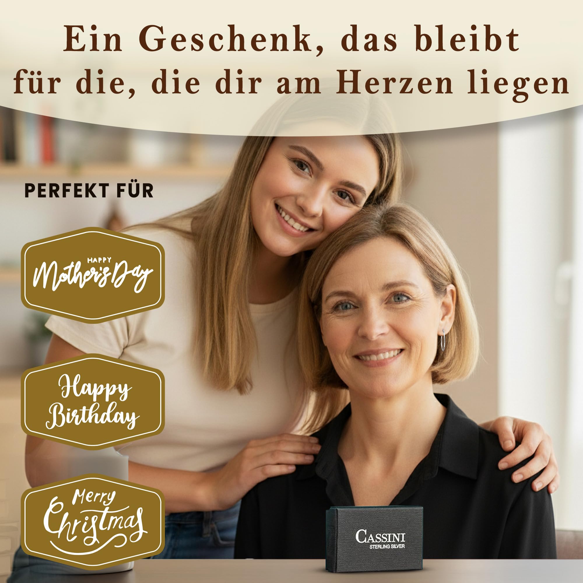 CASSINI Creolen aus 925 Sterling Silber oder vergoldet – Ohrringe mit modernem Klappverschluss, hypoallergen, nickelfrei, bequem und zeitlos, stilvoller Schmuck für Damen 3CVG