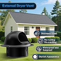Vista 2 de Hon&Guan - Cubierta de ventilación para secadora exterior de 4 pulgadas con amortiguador, cubierta de ventilación redonda de pared de acero Negro