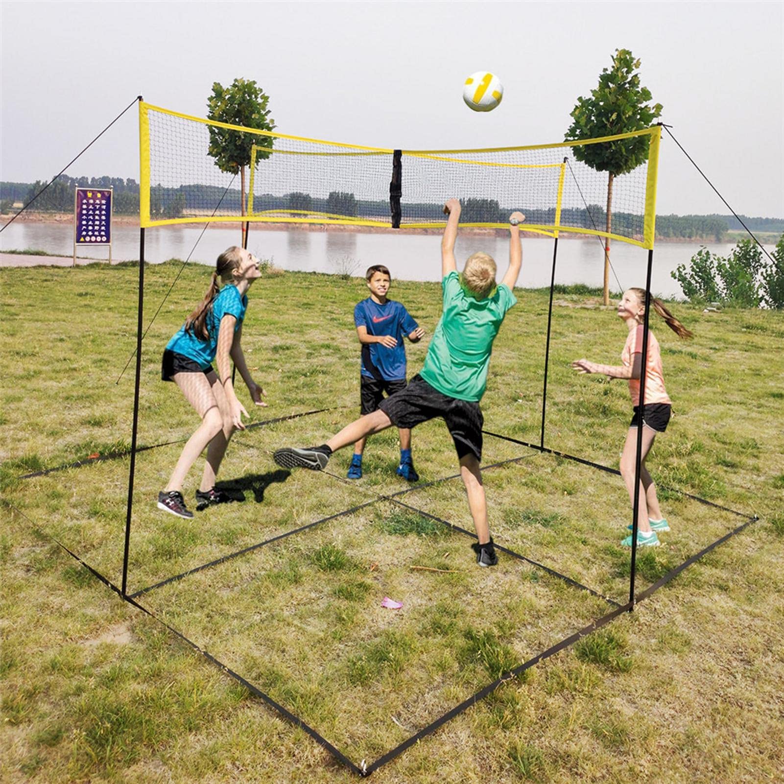 Beachvolleyball Netz Set, Volleyball Netz,Beachvolleyball-Netz,volleyballnetz 4 Personen,Tragbares PE Langlebiges Cross Volleyballnetz Trainingsnetz.- 150cm 50cm/59.0619.69in On Each Side