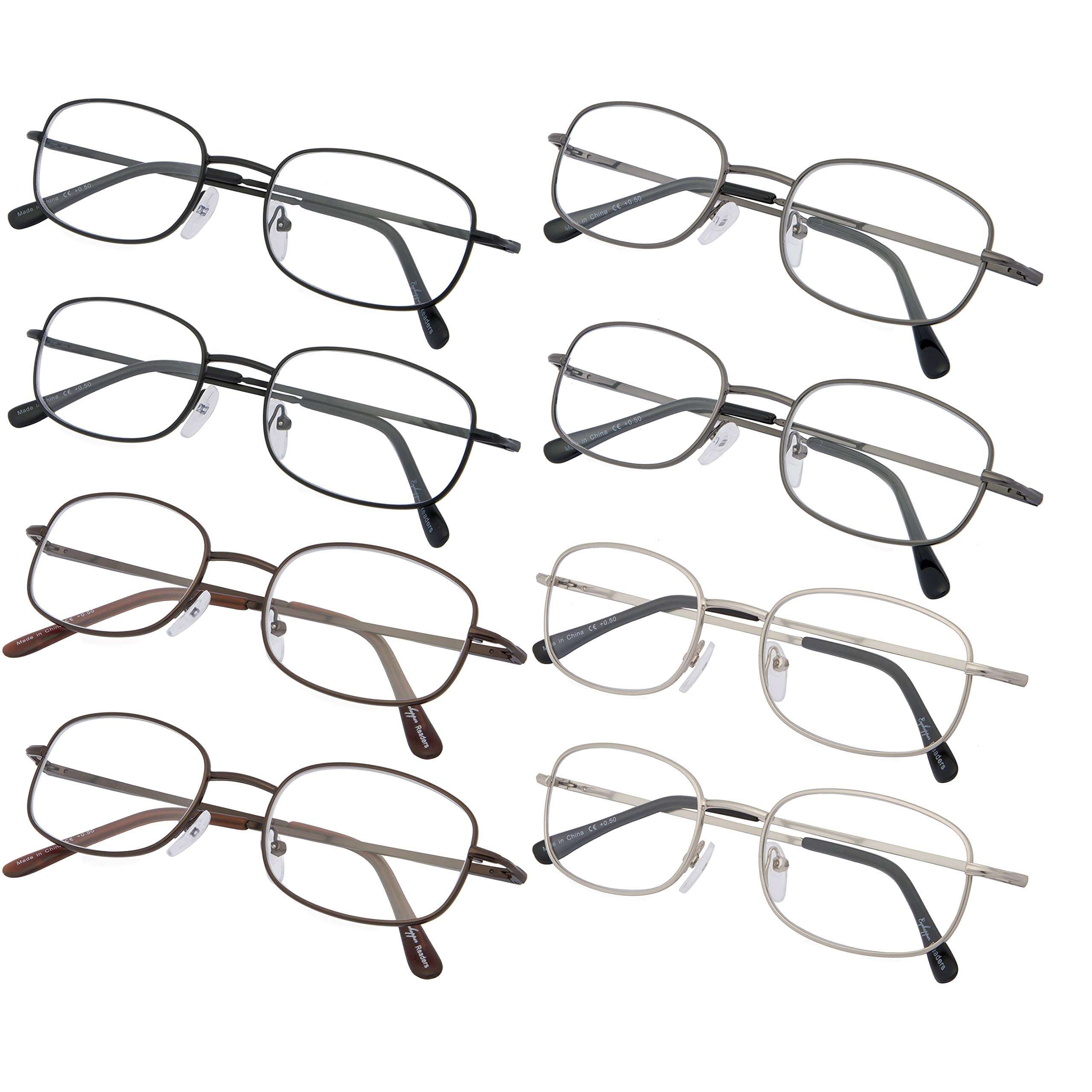 Gr8Sight 4-Pack Metal Frame Reading Glasses with Spring Hinged Arms for Women and Men Readers