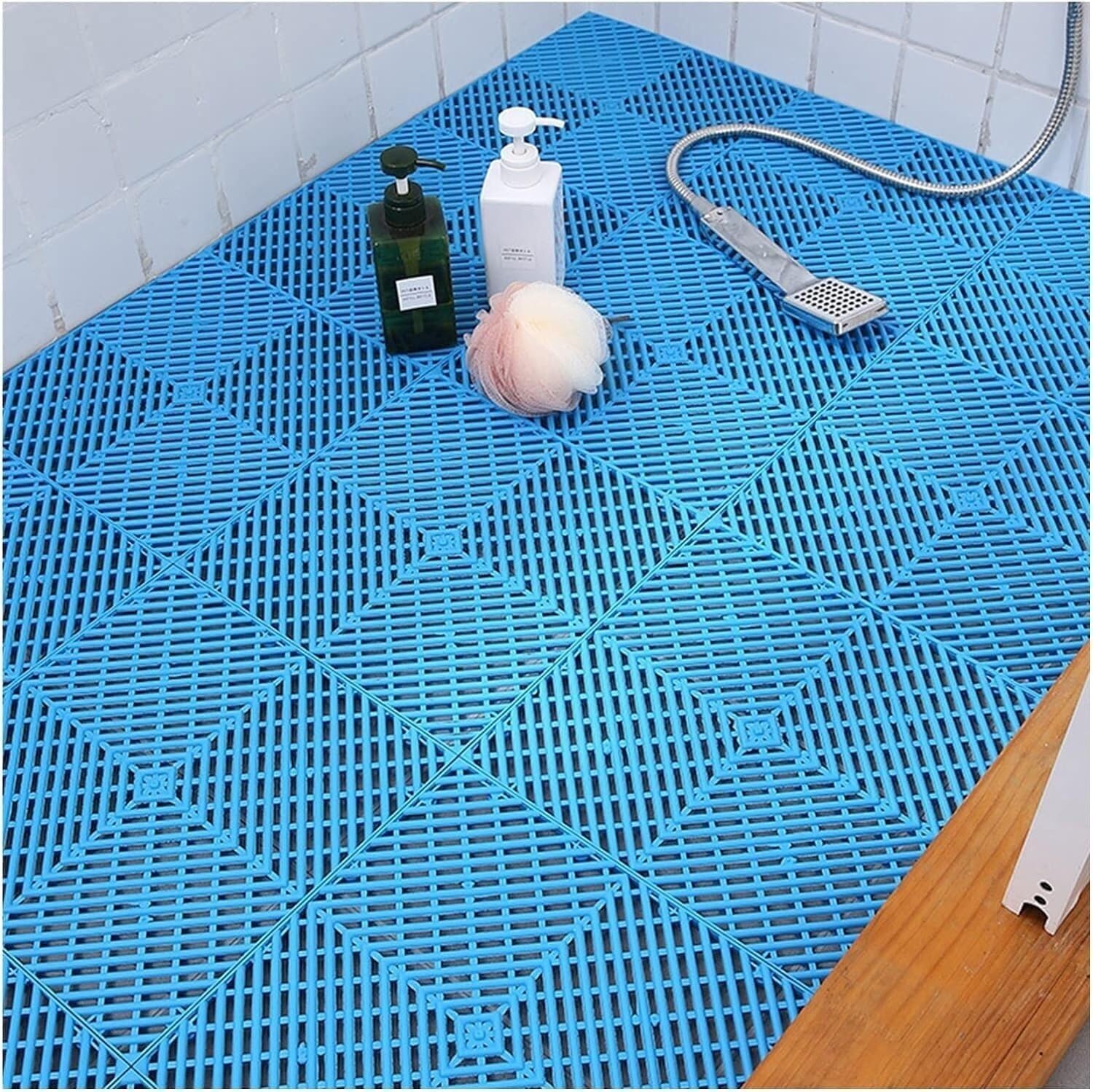 Tappetino antiscivolo di drenaggio, per bagno, doccia, WC, giardino, 30 x 30 cm, grigio, morbidi tappetini per pavimento, 16 pezzi (blu, 4 pezzi)
