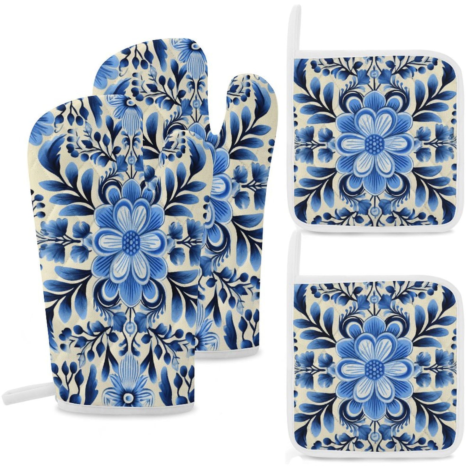 Gants de cuisine en coton supérieur résistants à la chaleur bleu marine