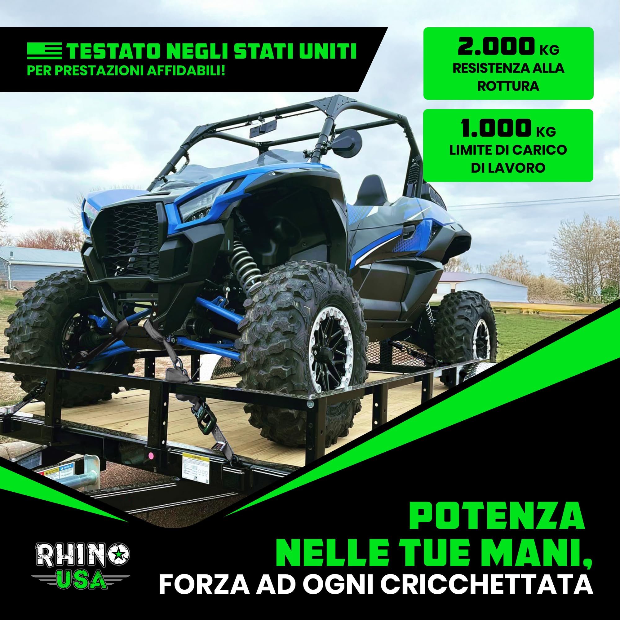Rhino USA Cinghie a Cricchetto 2000kg, 4cm x 2.4m - Cinghie di Fissaggio Carico - 4 Pz - Cinghie per Trasloco e Trasporto - Cinghia a Cricchetto - con Manici e Ganci a S in Cromo Rivestito - Grigio