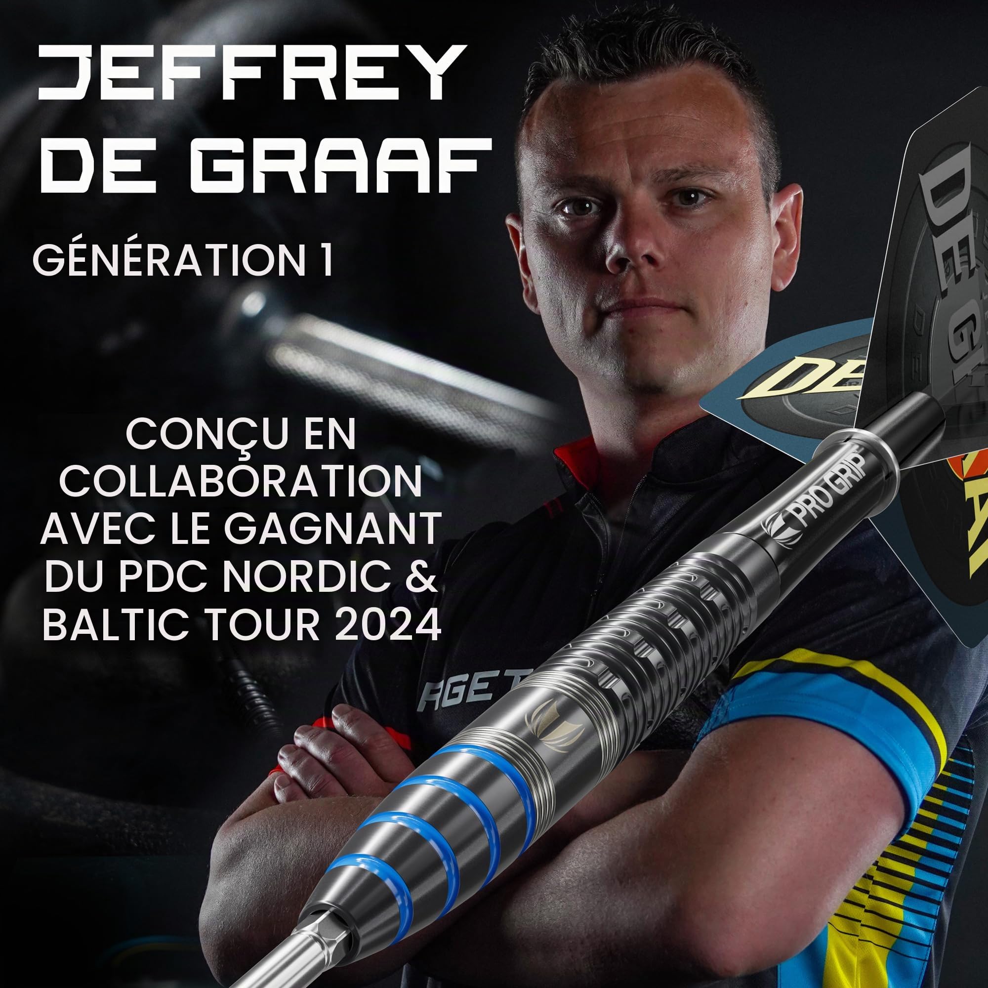 Target Darts Jeffrey de Graaf Gen 1 Pointe d'acier Fléchettes à Pointe Suisse, 90% fléchettes en tungstène, 23G | Fléchettes à Pointe en Acier Noir de génération 1, Joueur Ensembles de fléchettes