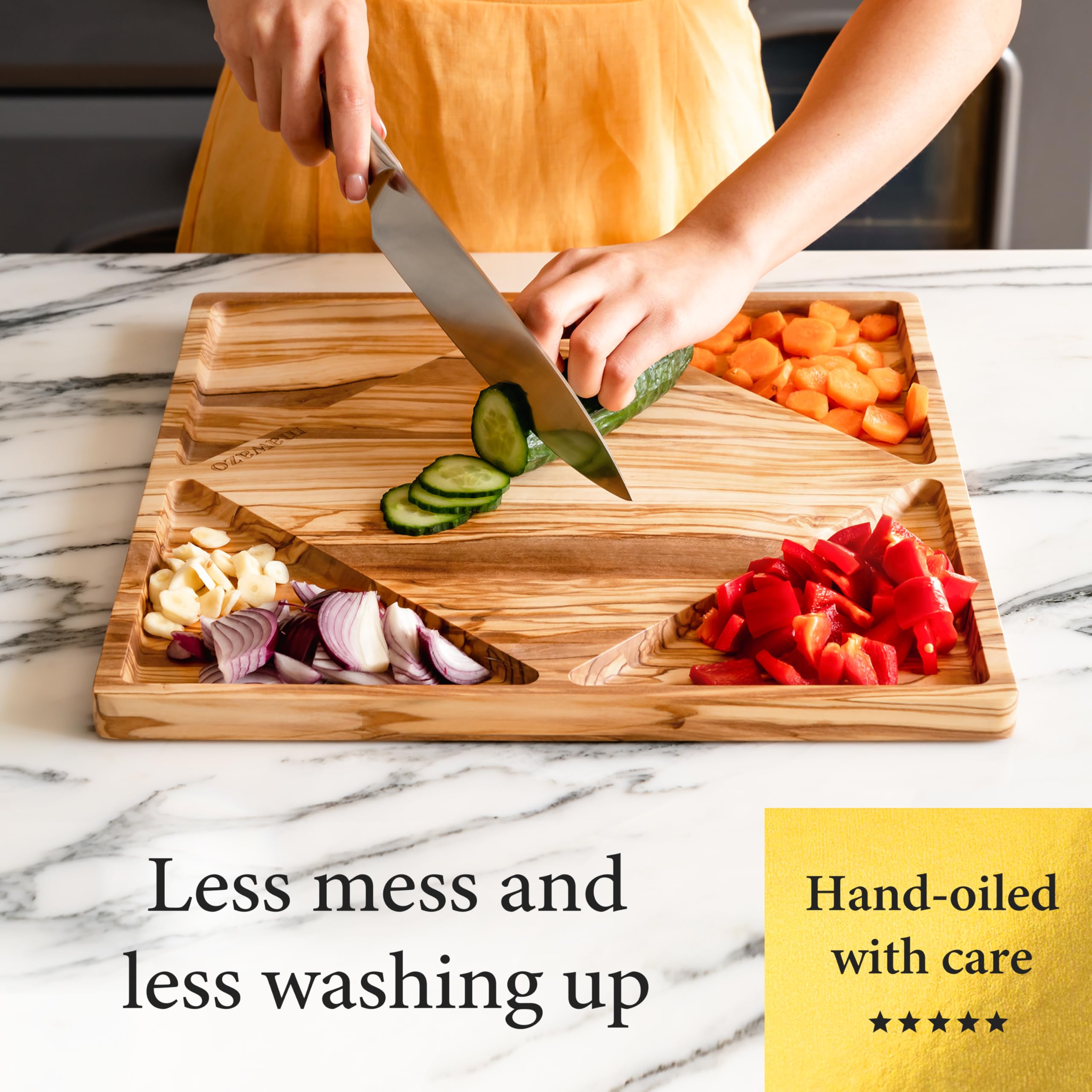 Tabla de cortar de madera grande de alta calidad con recipientes, madera de olivo de alta calidad, tabla de cortar reversible para cocina, tabla de queso y plato de servir
