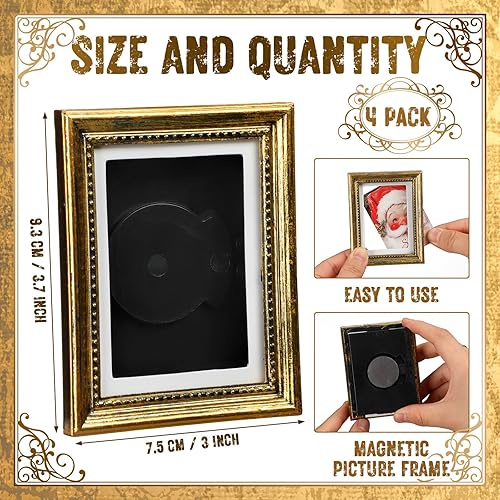 Miniatura 2 de Geelin 4 marcos magnéticos vintage para refrigerador, 3.66 x 2.95 pulgadas, pequeños imanes vintage para refrigerador, marcos de fotos, mini marco