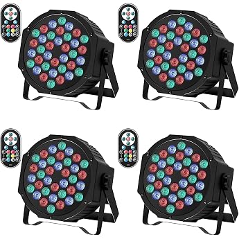 4pcs RGB LED Par Spotlight 72 W Stage Light with Remote Control and DMX512 Disco Light Party Light 9 Modes for Party Disco Stage Wedding Christmas Event [Energy Class A]
