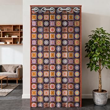 Bohemian Style Door Curtain for Doorway Tile Pattern Doorway Curtain Room Divider Curtains with Plastic Rings Folding Doors Curtains For Closet Door Living Room Doorway, 39x79 Inch