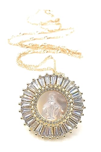 Miraculous Medal Mother of Pearl Pendant 19 Inches Chain Necklace